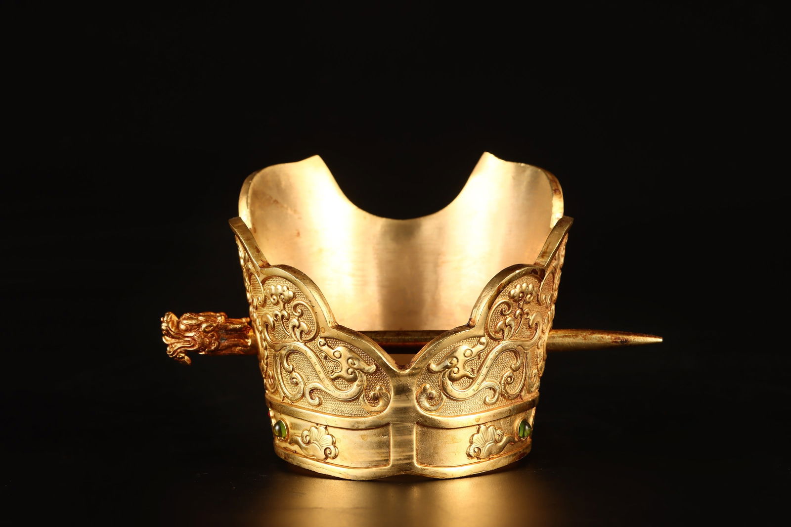 Gilt Bronze Phoenix and Dragon Hat: Gilt Bronze Phoenix and Dragon Hat,Qing Dynasty, China,Size:9.5cmx15cm,Weight:522g ???????,????