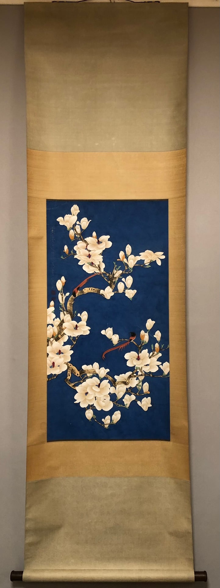 A Chinese Vertical Scroll Ink Painting of Flowers on Paper: A Chinese Vertical Scroll Ink Painting of Flowers on Paper,Modern Time of China,Yu Fei'an,Size:48cmx93cm ??????????????,???,????
