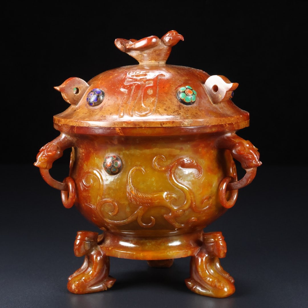 A Exquisite Hetian Jade Phoenix Pattern Censer: A Exquisite Hetian Jade Phoenix Pattern Censer,Han Dynasty, China,Size:11cmx11cmx14cm,Weight:553g ??????,????