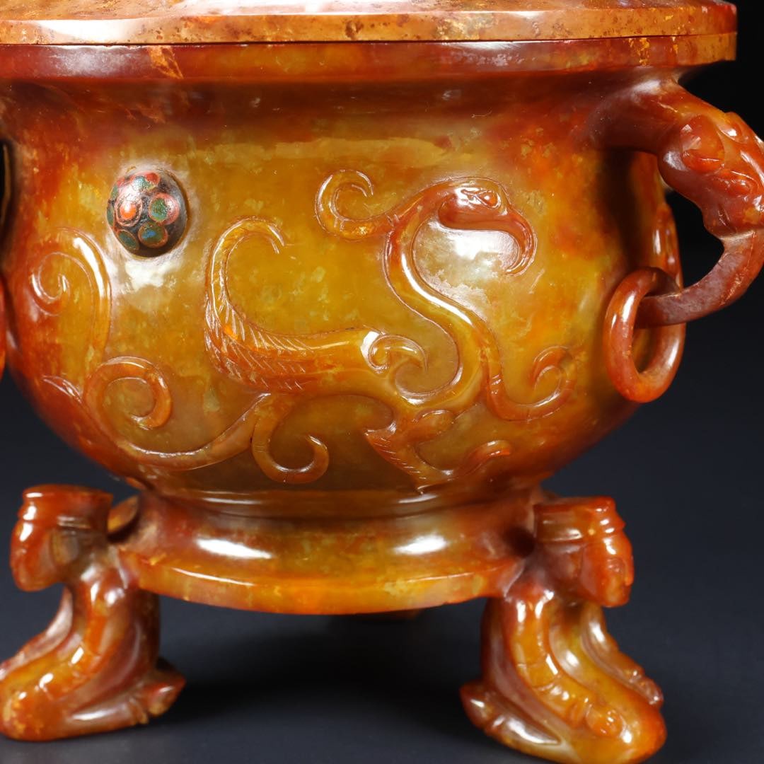 A Exquisite Hetian Jade Phoenix Pattern Censer - 2