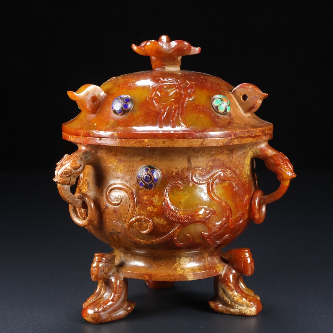 A Exquisite Hetian Jade Phoenix Pattern Censer - 3