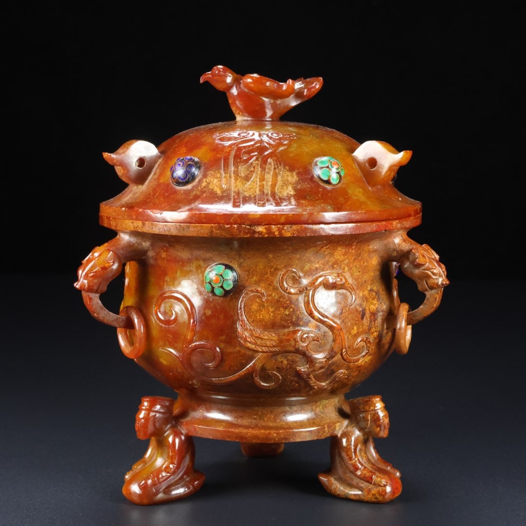 A Exquisite Hetian Jade Phoenix Pattern Censer - 5