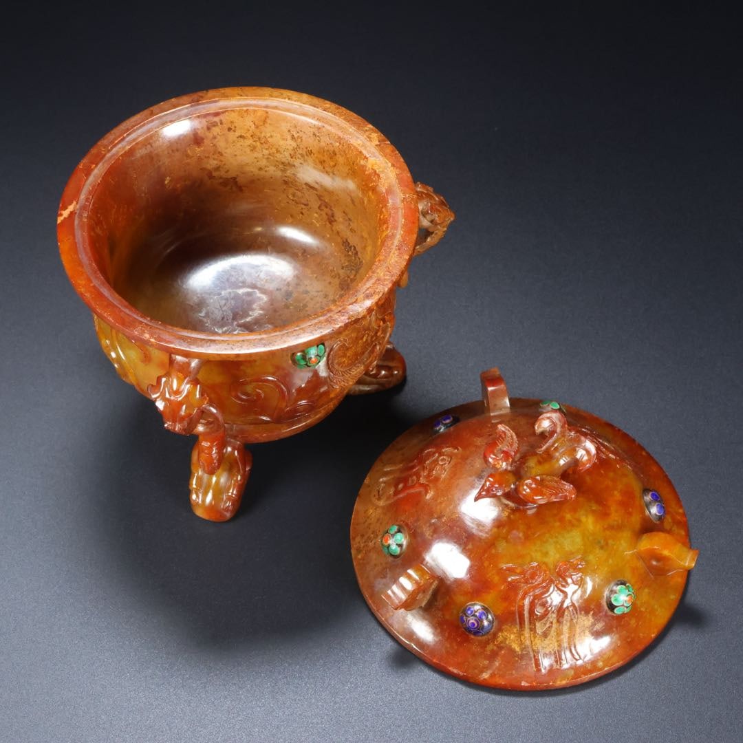 A Exquisite Hetian Jade Phoenix Pattern Censer - 8