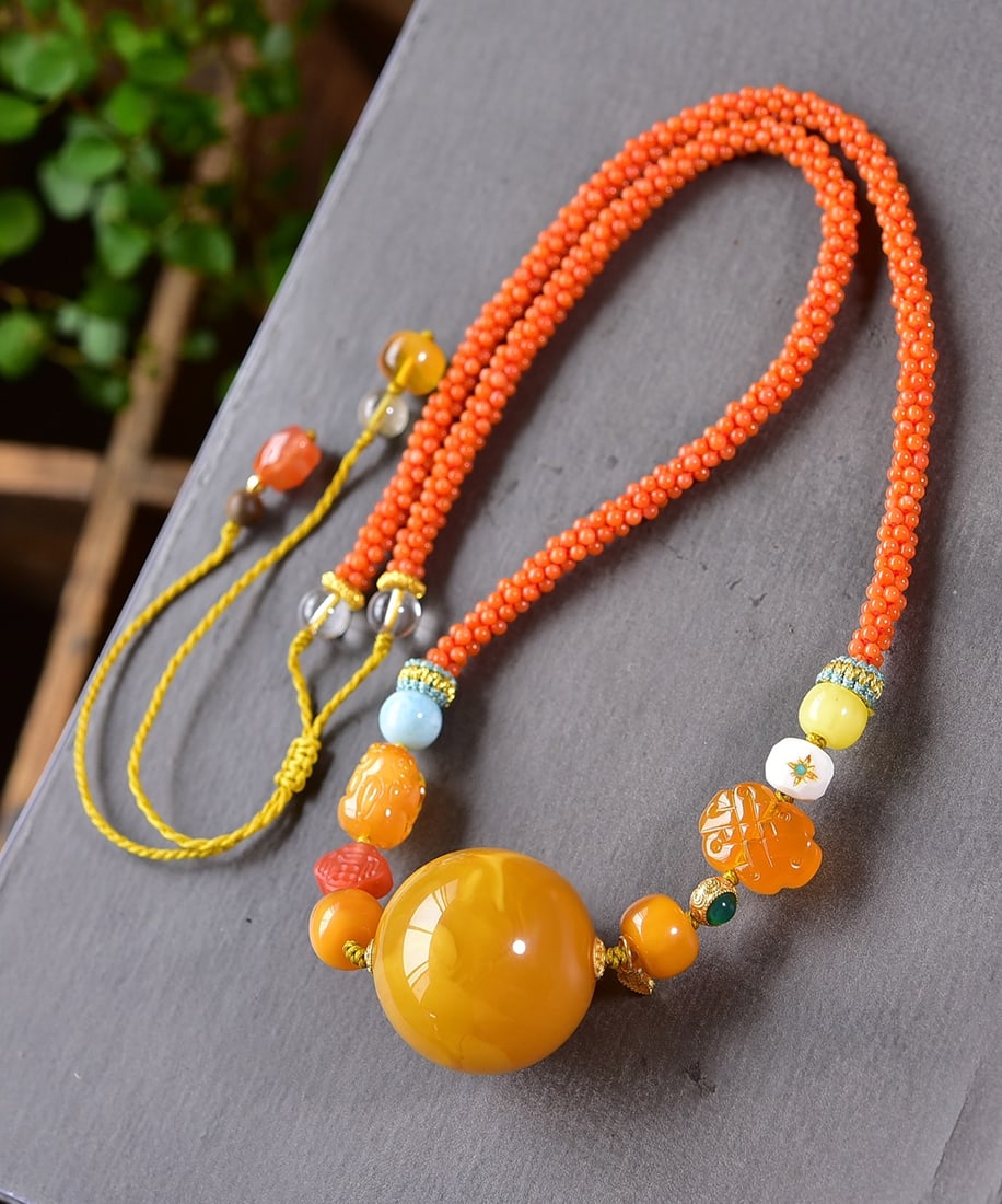 A Exquisite Amber Multiple Treasures Necklace - 5