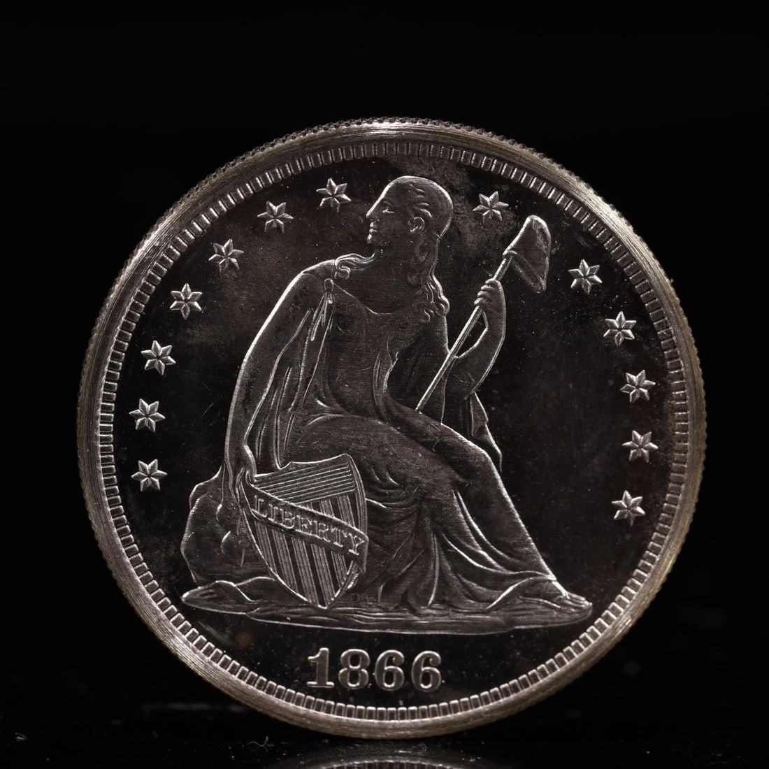 USA One Dollar 1866 Coin: American coin. IN GOD WE TRUST / LIBERTY / 1866 / UNITED STATES OF AMERICA / ONE DOL. Weight:26.9g.