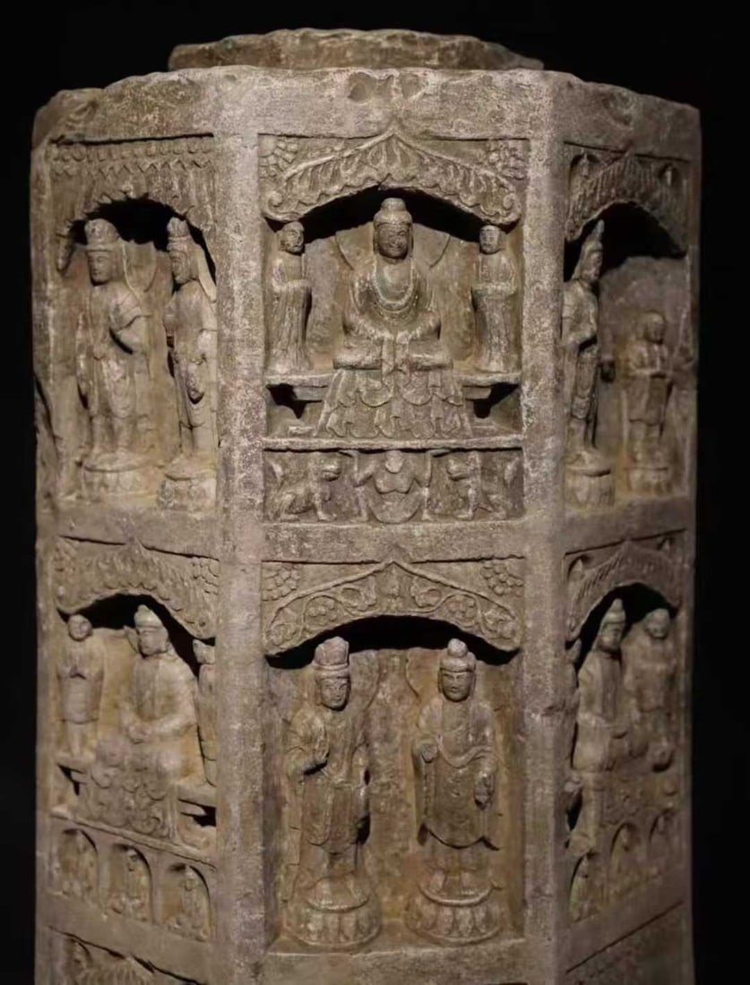 A Solemn Limestone Craved Buddha Pillar - 2