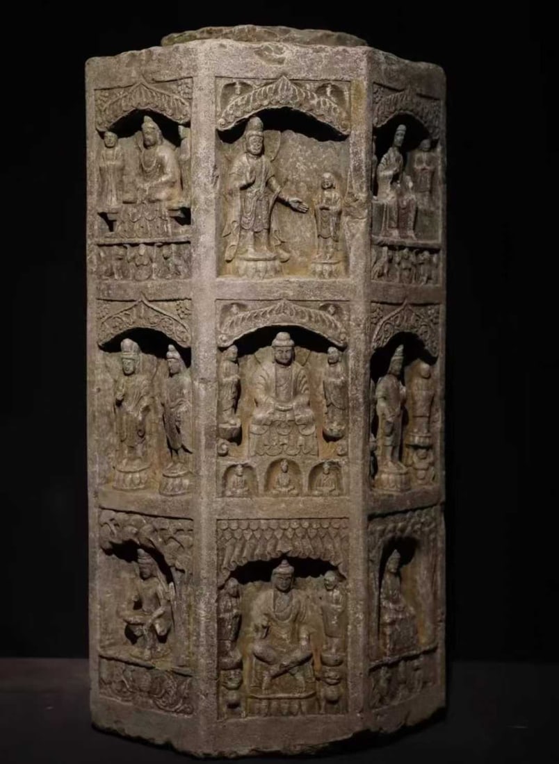 A Solemn Limestone Craved Buddha Pillar - 3