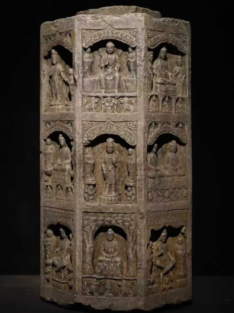 A Solemn Limestone Craved Buddha Pillar - 4