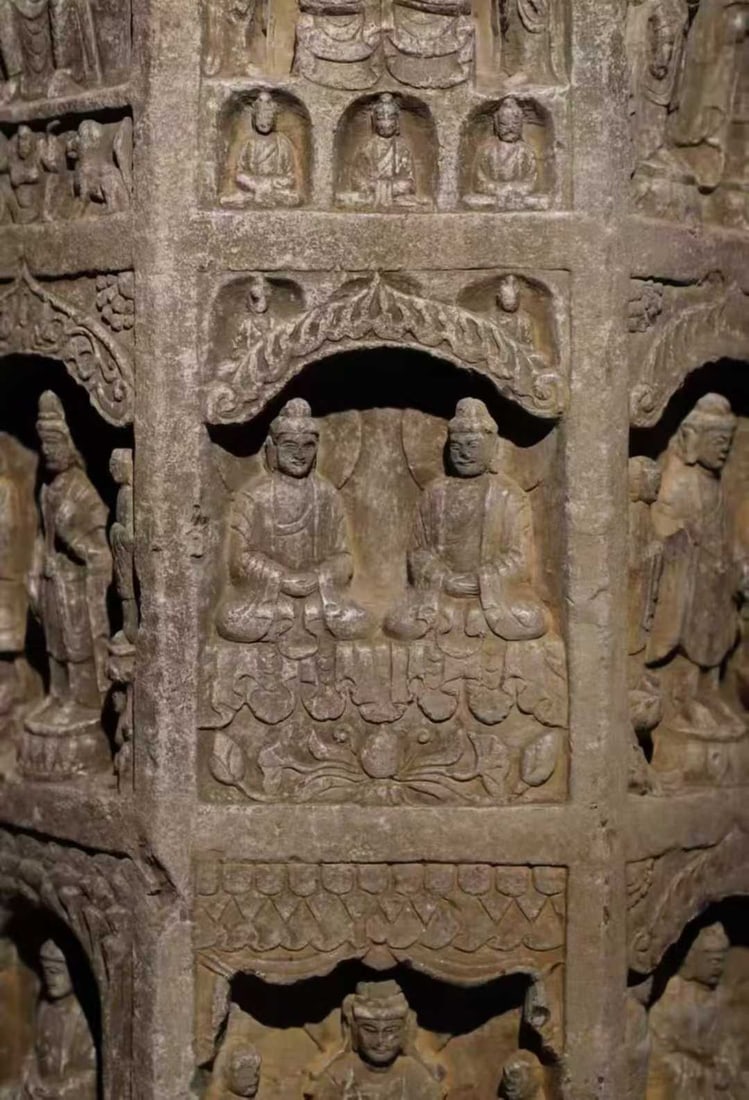 A Solemn Limestone Craved Buddha Pillar - 7