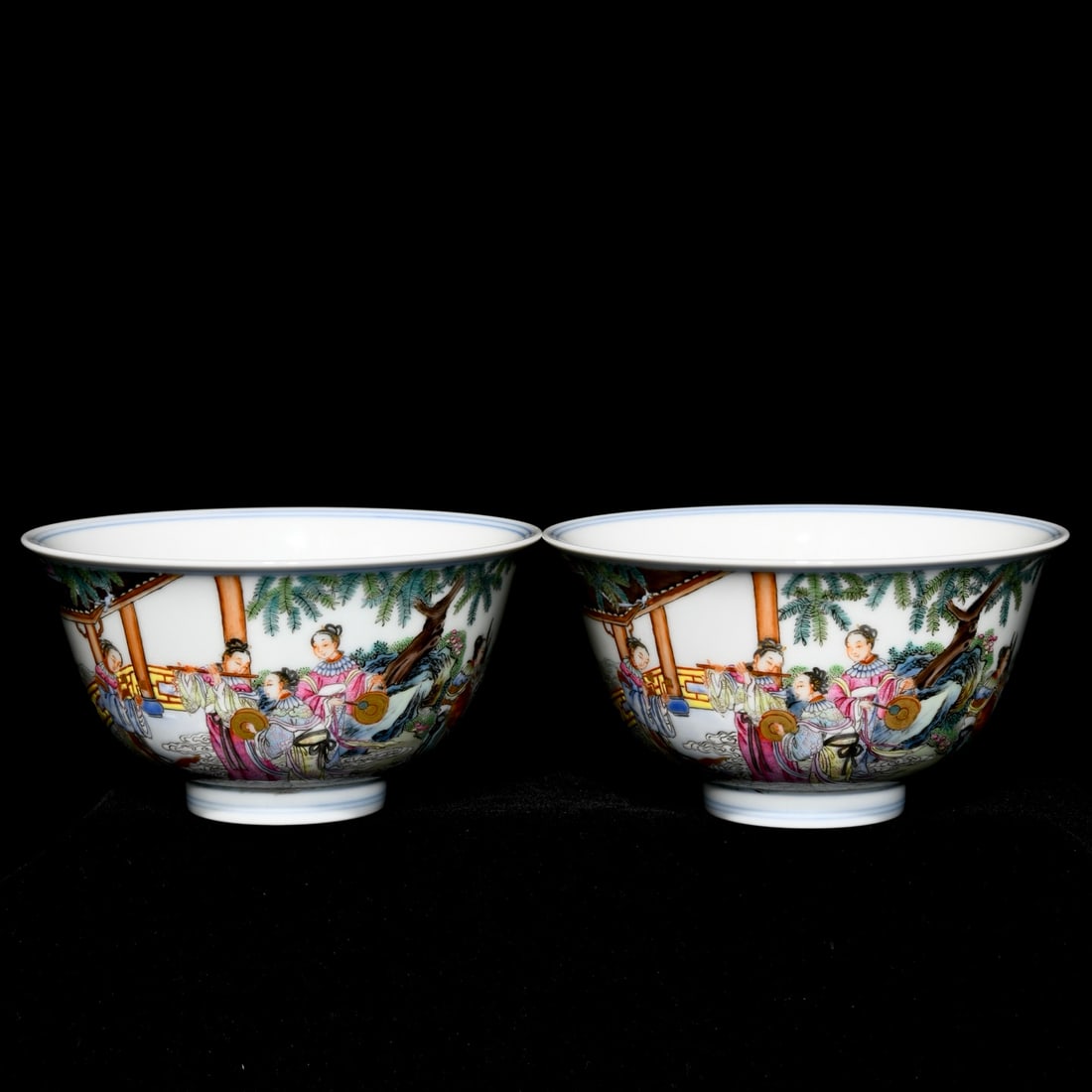 A Pair of Exquisite Famille-Rose Character and Story Pattern Bowls: A Pair of Exquisite Famille-Rose Character and Story Pattern Bowls,Qing Dynasty,China,Qianlong Six-character Mark,Size:2.6inx4.8in 