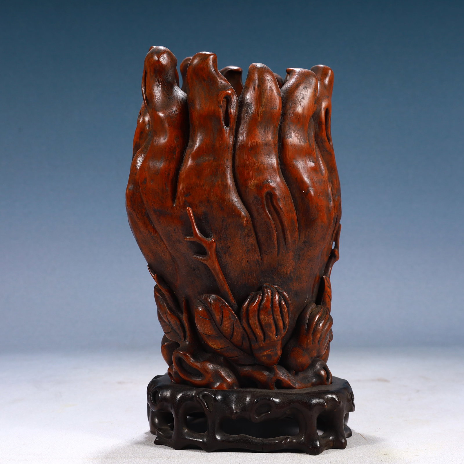 An Exquisite Bamboo Bergamot-Shaped Brush Pot,With Base (1 of 12)