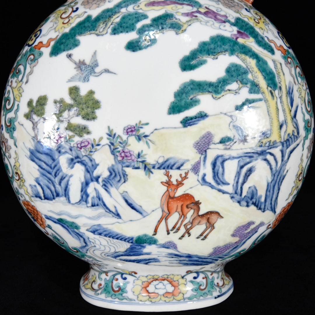 A Rare Doucai Pine and Deer Pattern Double-Ears Vase - 7