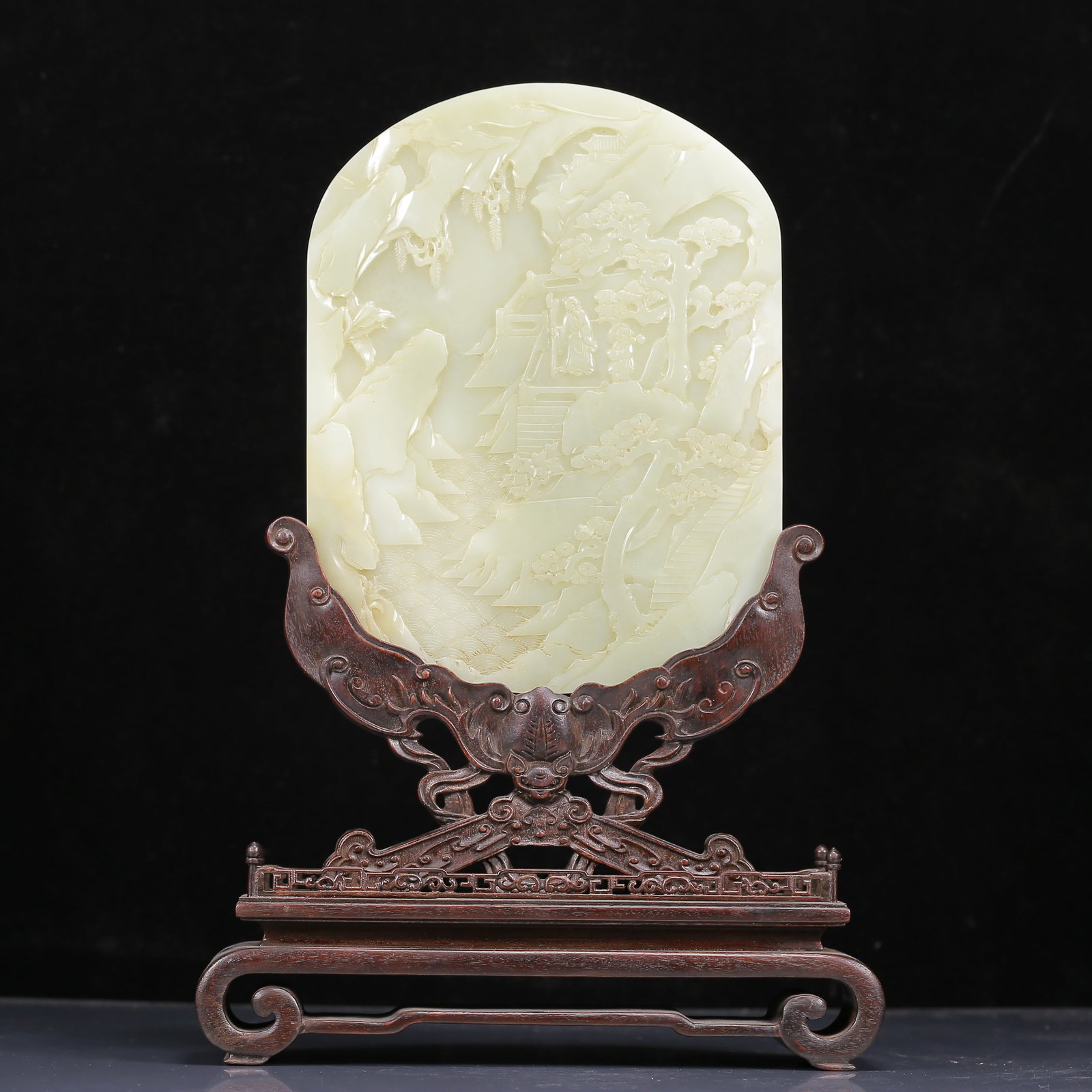 An Exquisite White Jade Landscape and Figure Pattern Table Screen - 2