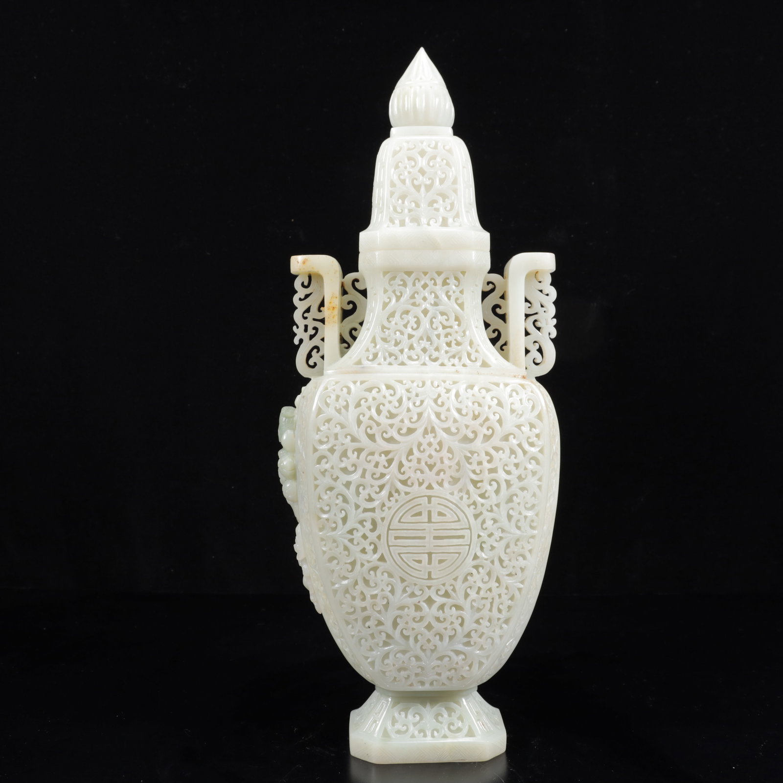 An Exquisite White Jade Lotus Pattern Double-Ears Bottle - 10