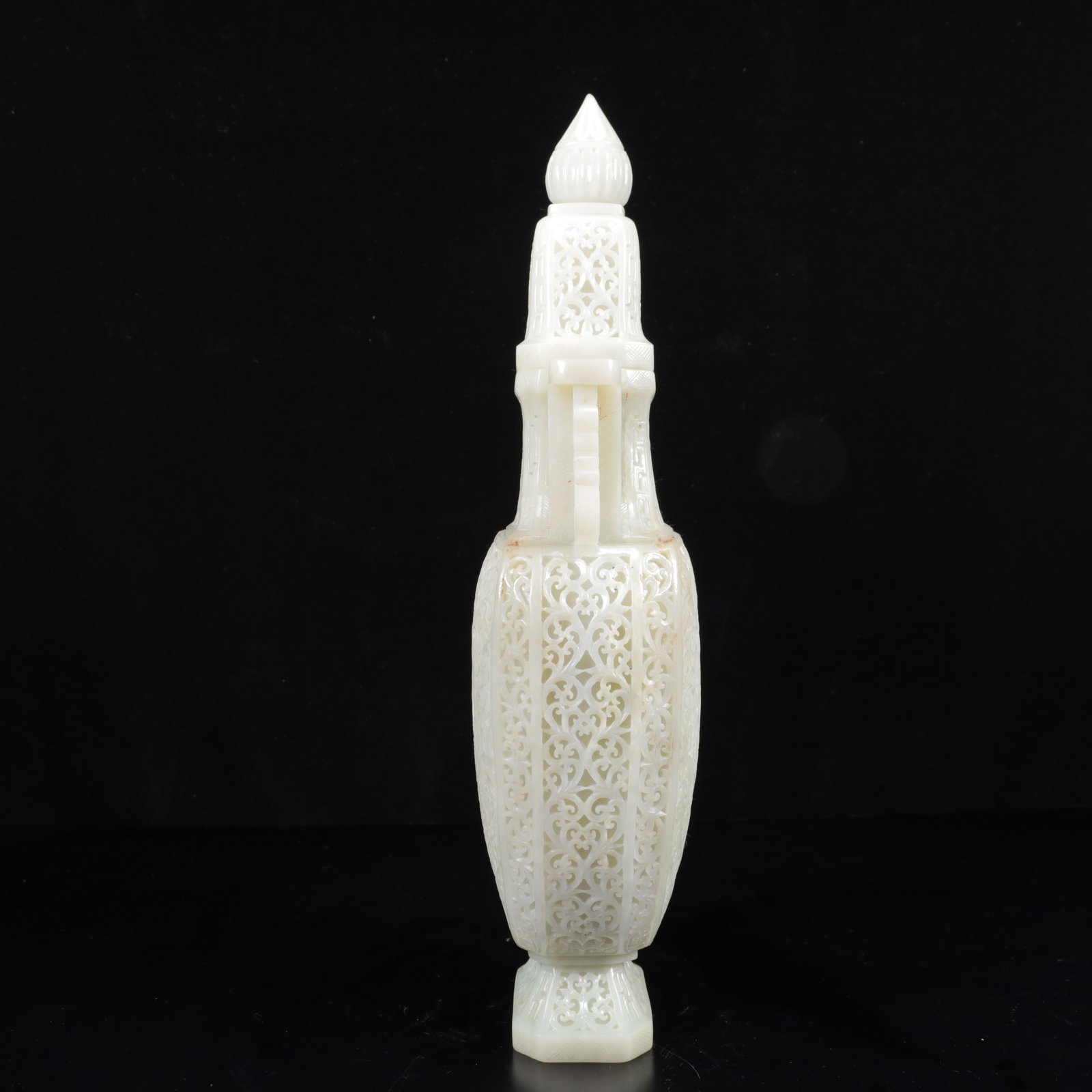 An Exquisite White Jade Lotus Pattern Double-Ears Bottle - 11