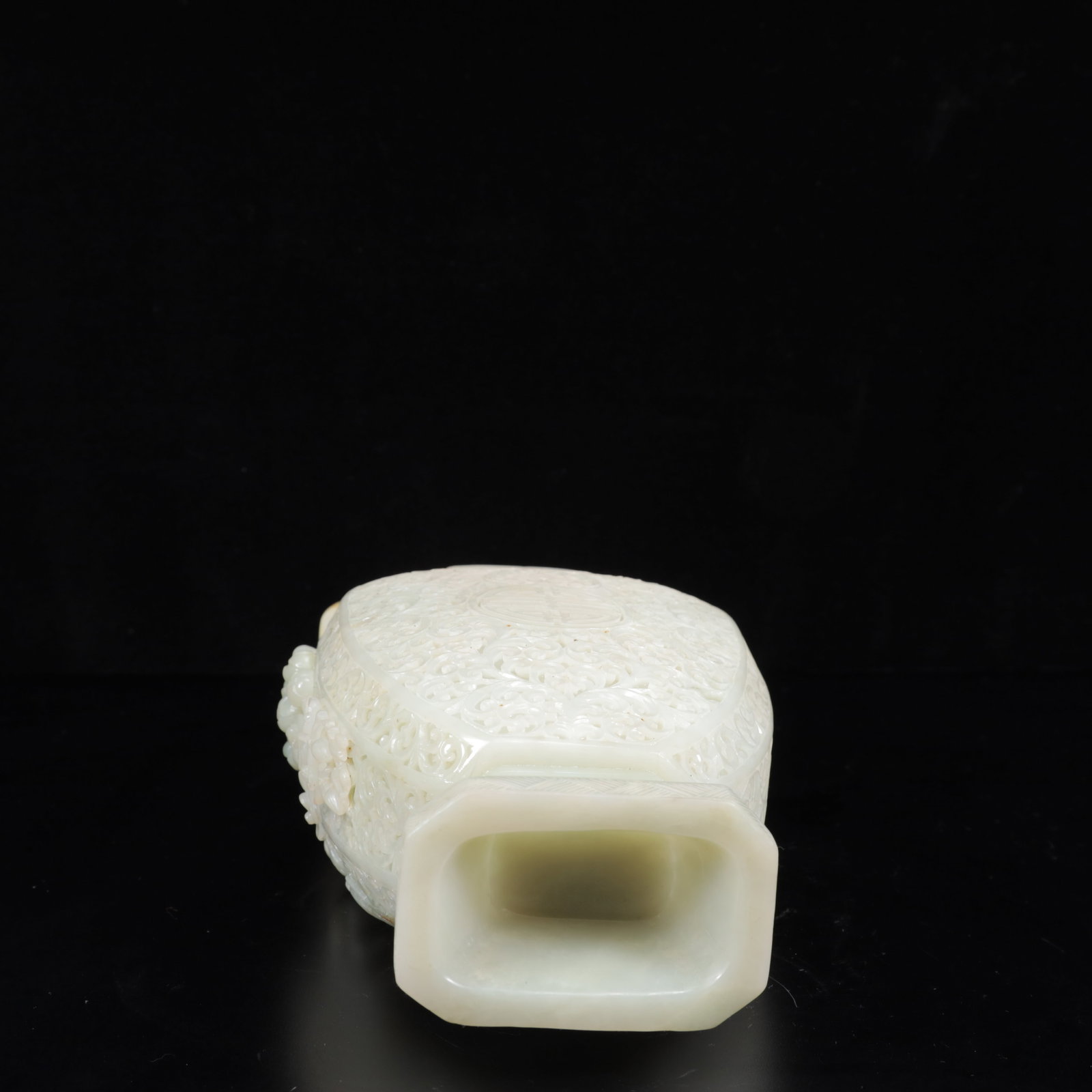 An Exquisite White Jade Lotus Pattern Double-Ears Bottle - 13