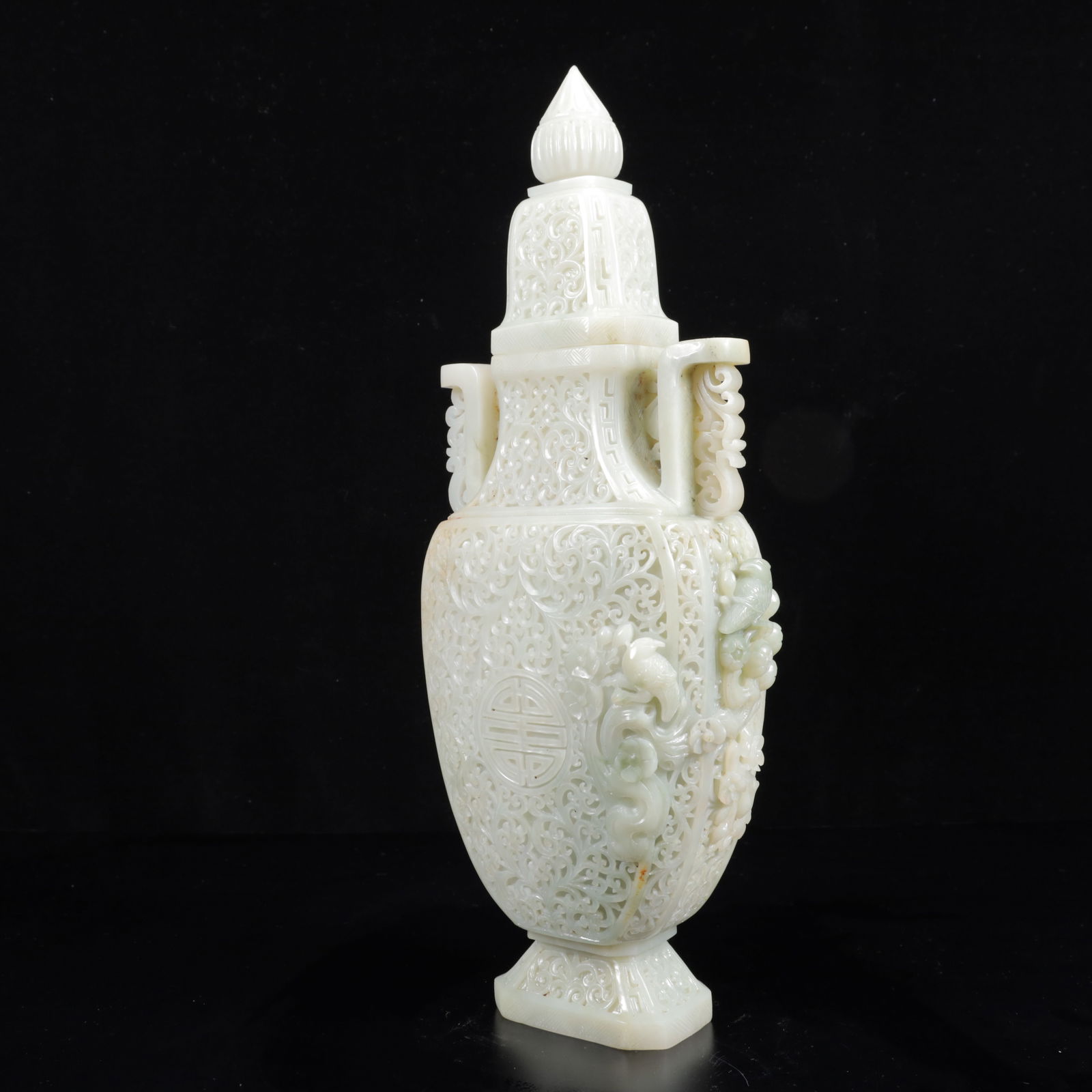 An Exquisite White Jade Lotus Pattern Double-Ears Bottle - 5