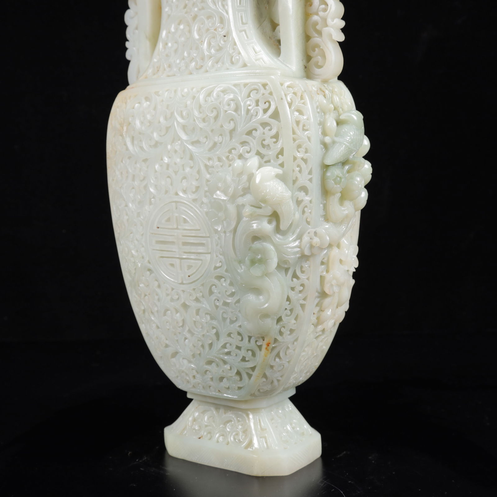 An Exquisite White Jade Lotus Pattern Double-Ears Bottle - 6