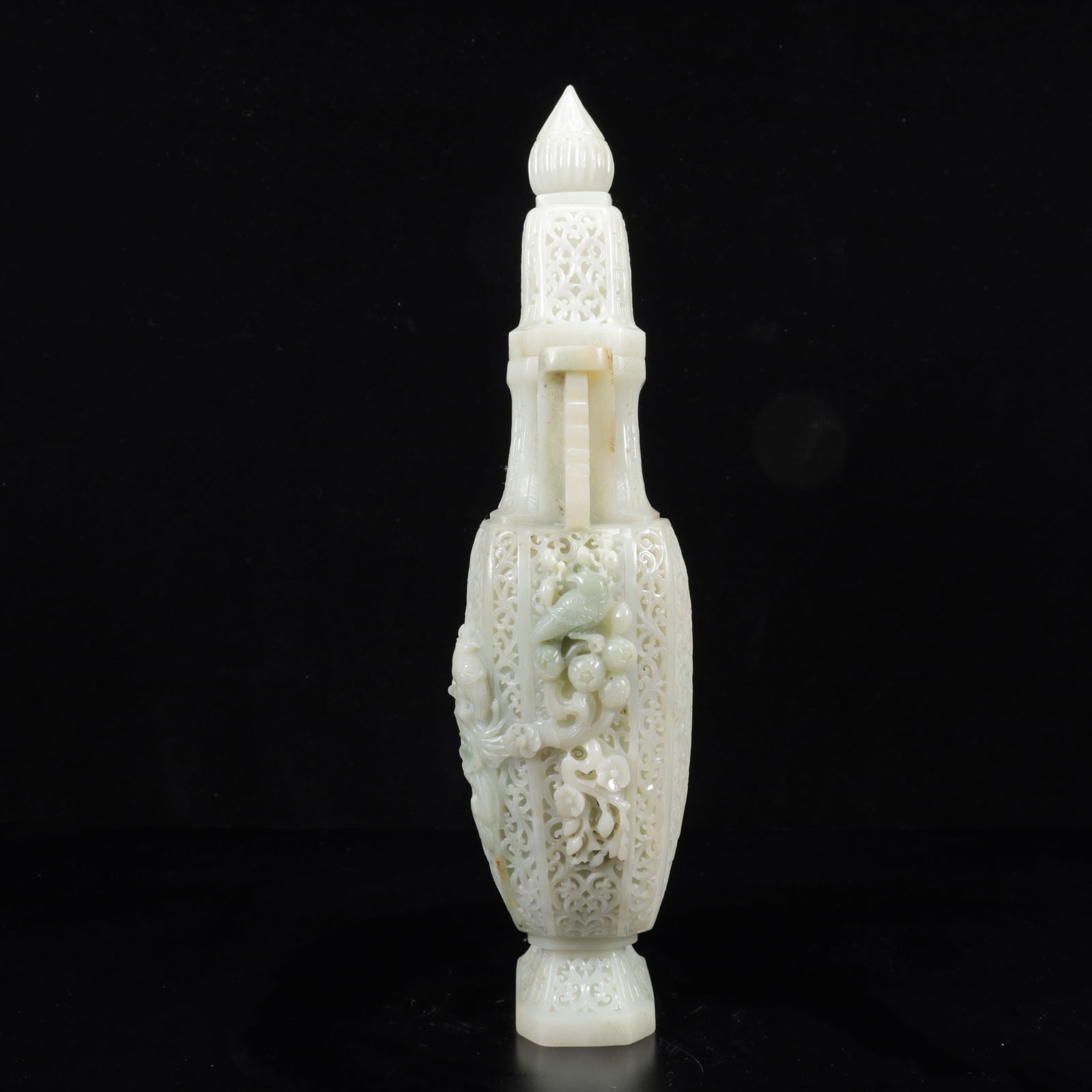 An Exquisite White Jade Lotus Pattern Double-Ears Bottle - 7