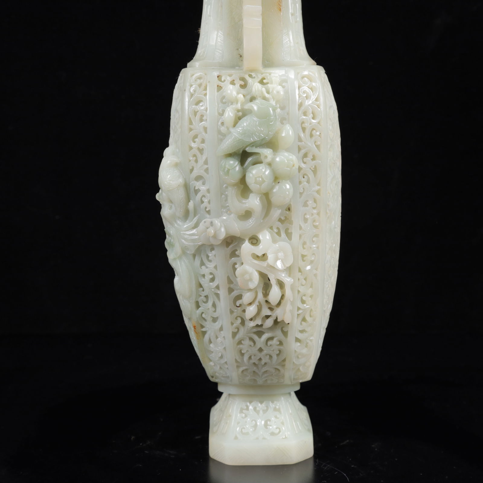 An Exquisite White Jade Lotus Pattern Double-Ears Bottle - 8