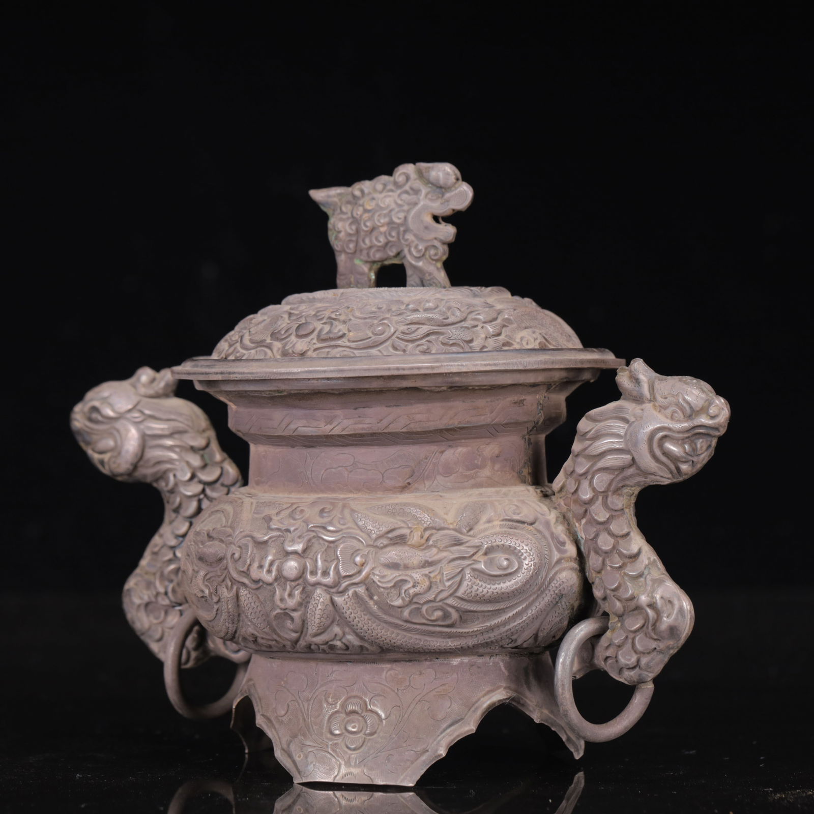An Exquisite Silver Dragon Pattern Censer - 4