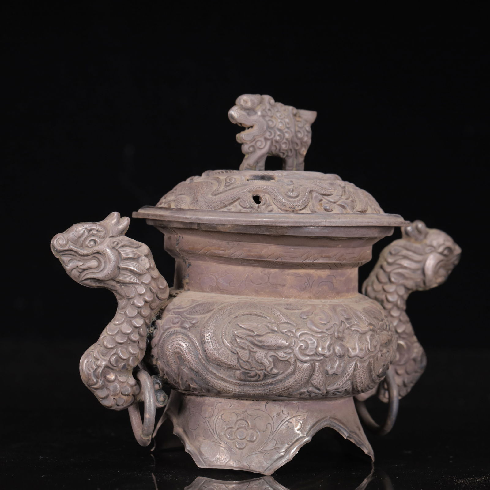 An Exquisite Silver Dragon Pattern Censer - 6