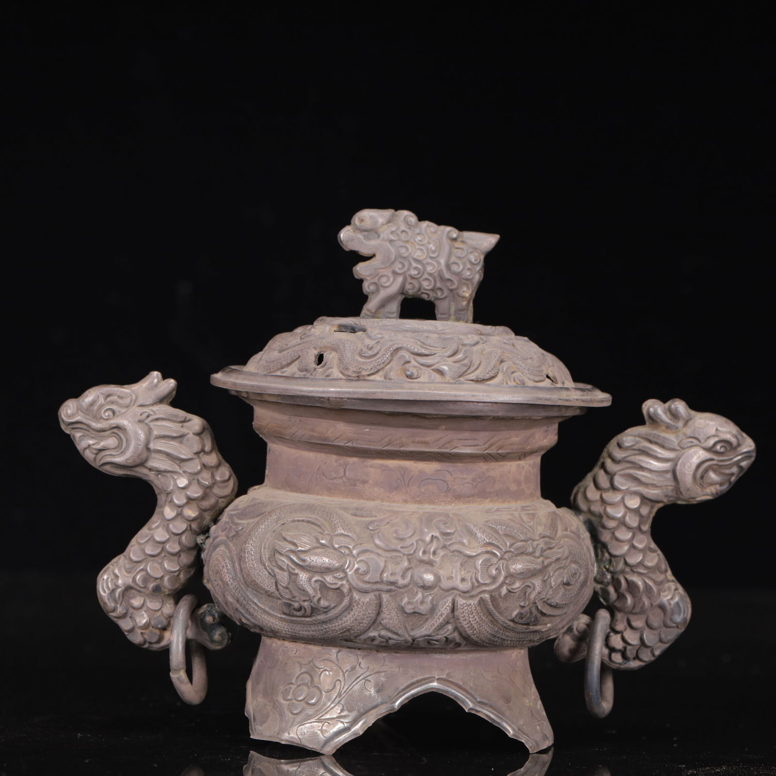 An Exquisite Silver Dragon Pattern Censer - 7