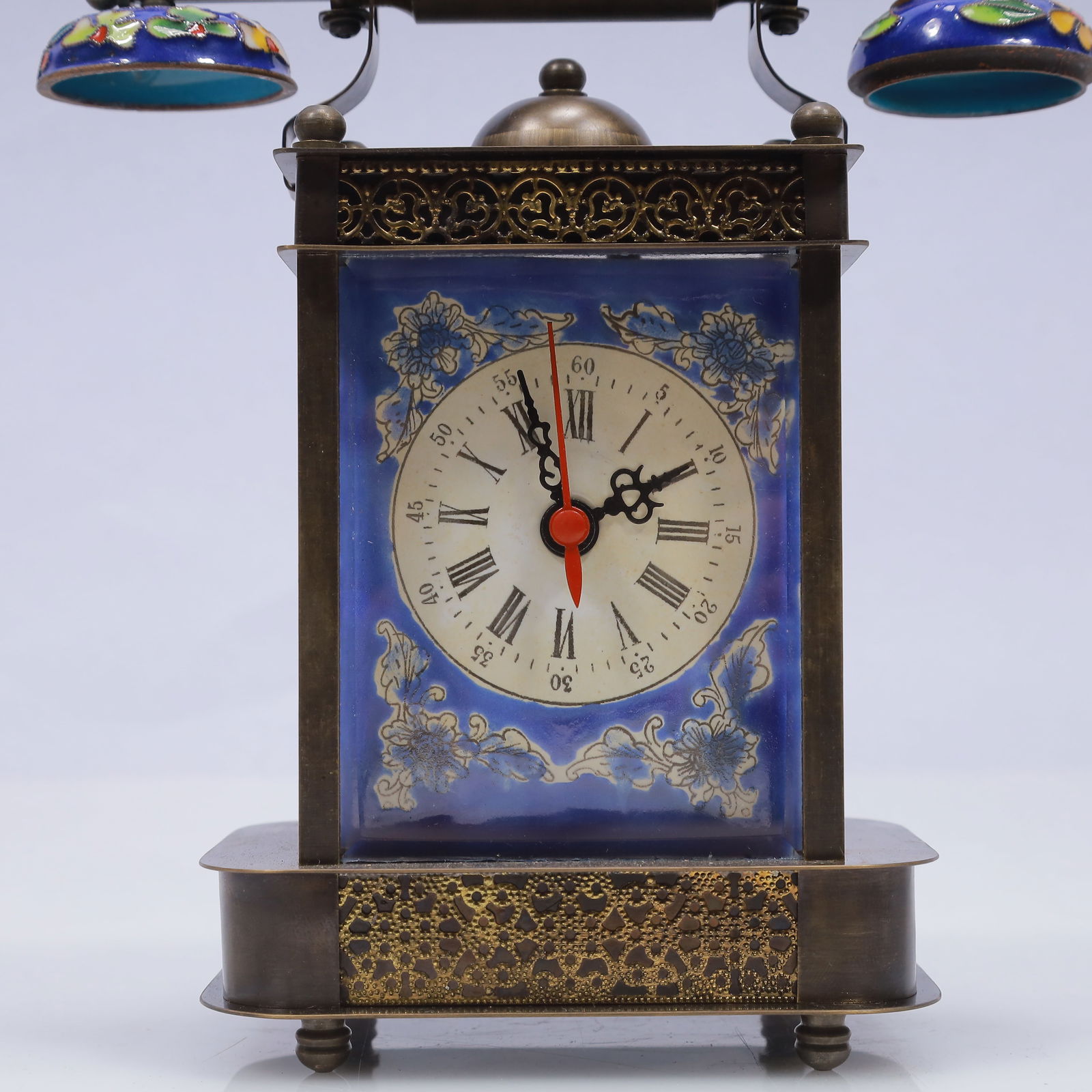 An Exquisite Cloisonne Flower Pattern Table Clock Ornament - 3