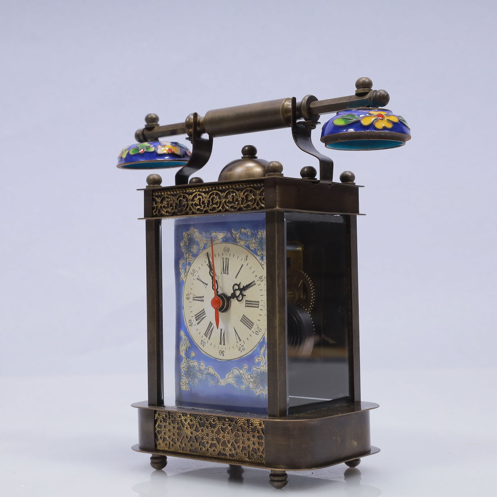 An Exquisite Cloisonne Flower Pattern Table Clock Ornament - 4