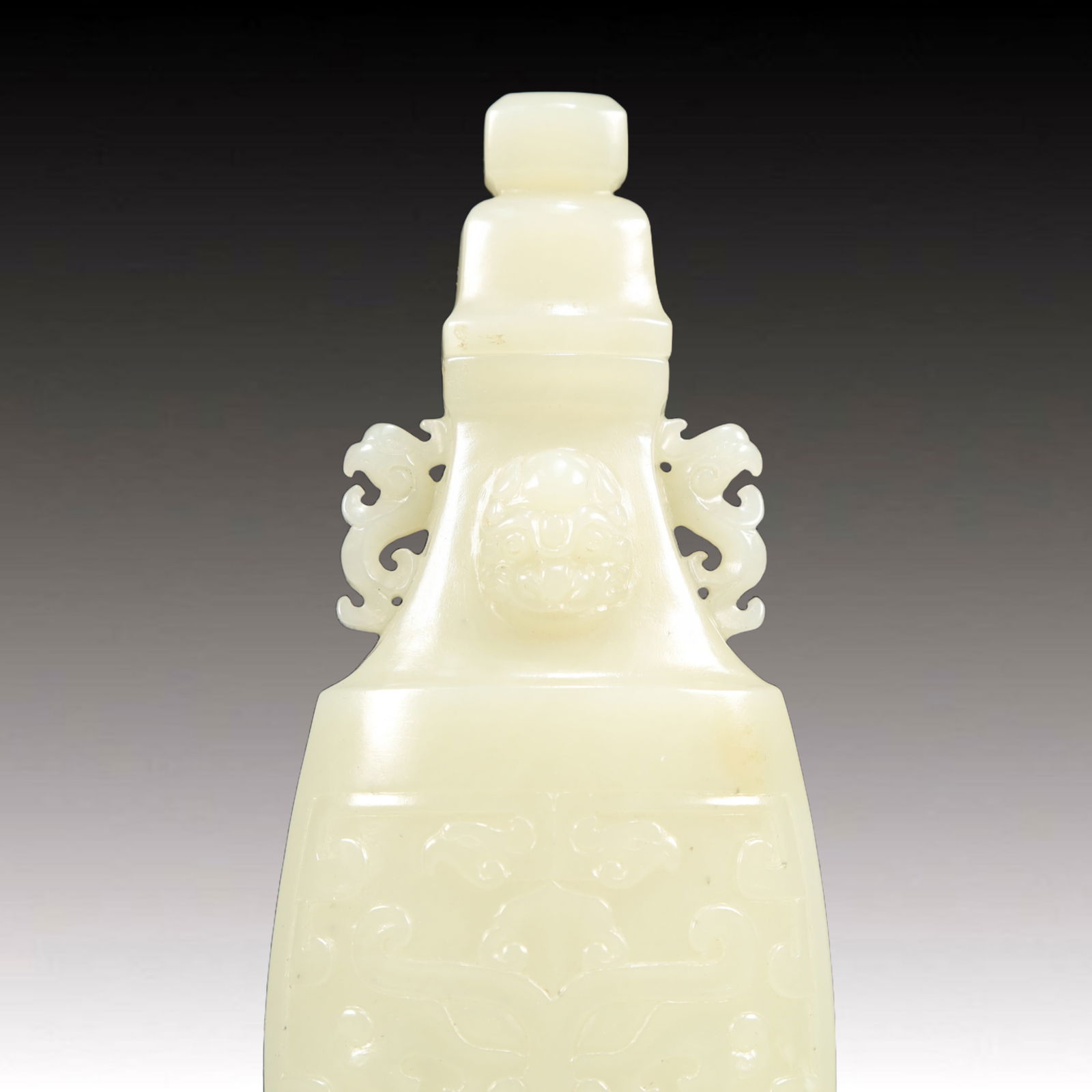 An Exquisite White Jade Beast-Face Pattern Double-Ears Bottle - 2