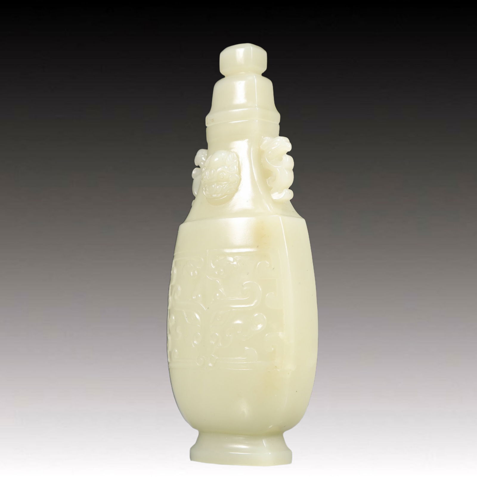 An Exquisite White Jade Beast-Face Pattern Double-Ears Bottle - 4