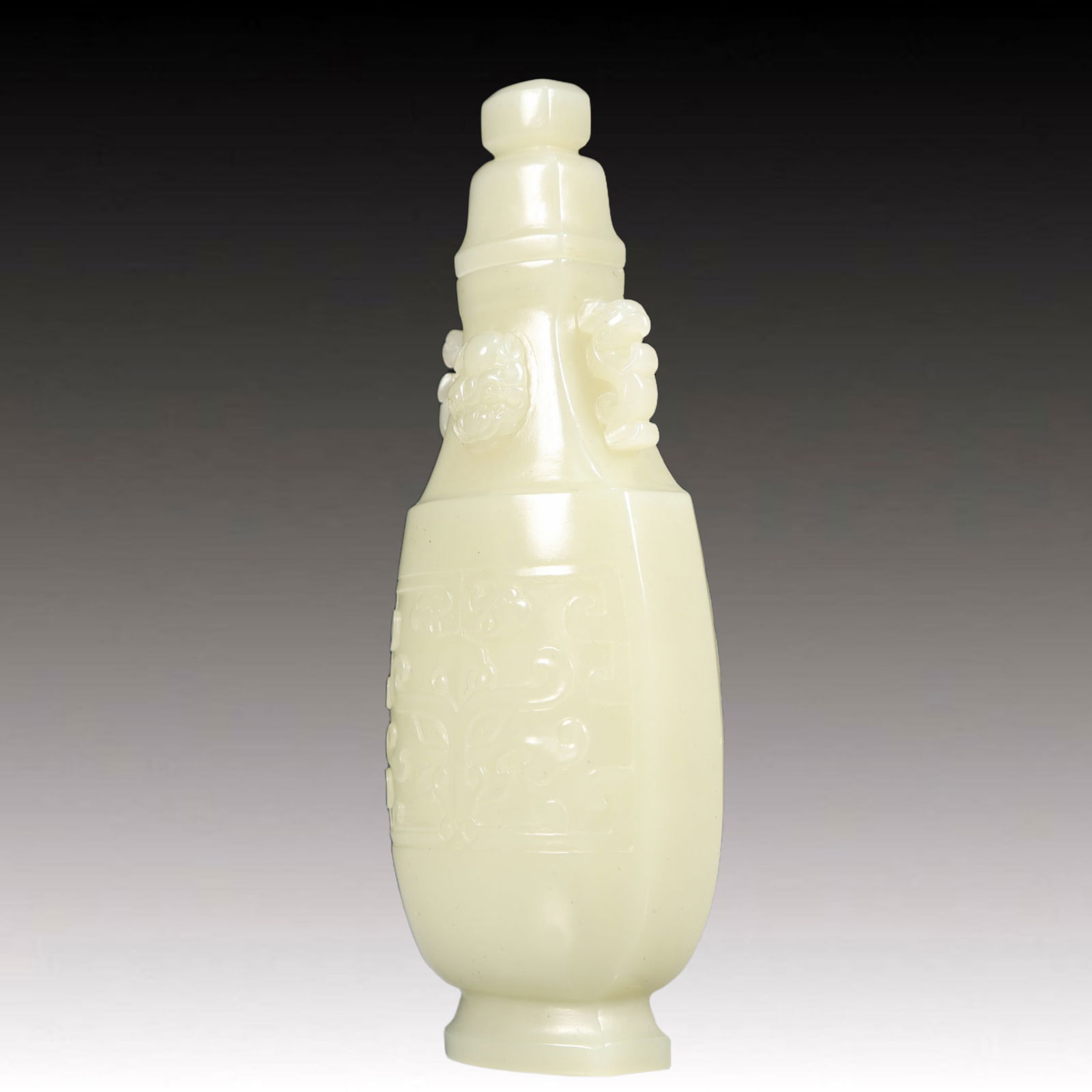 An Exquisite White Jade Beast-Face Pattern Double-Ears Bottle - 7
