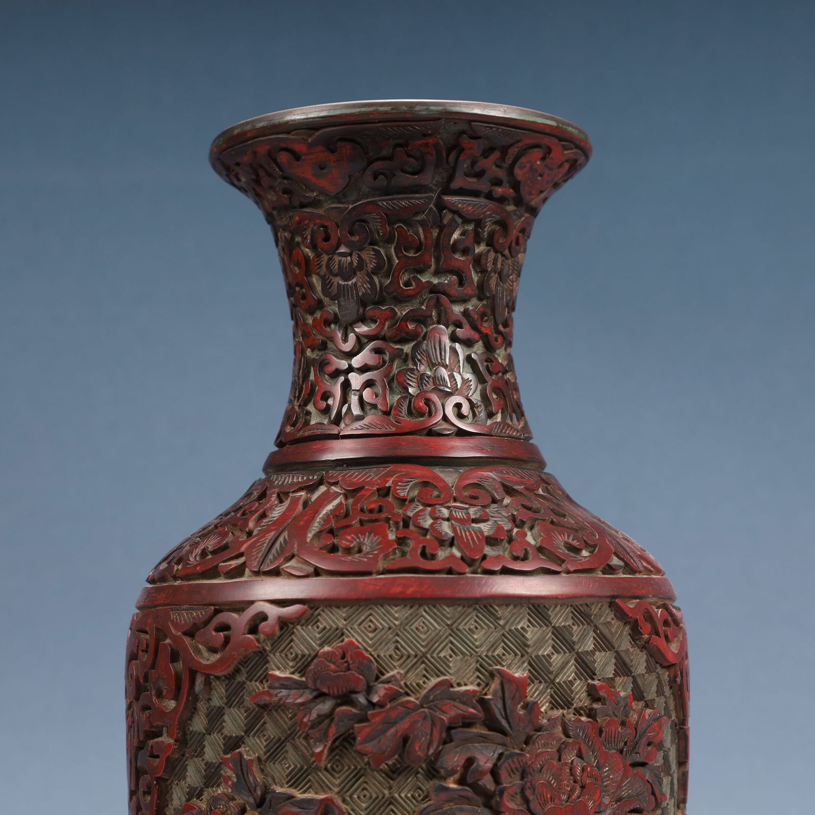 A Rare Carved Red Lacquer Flower Pattern Vase - 2