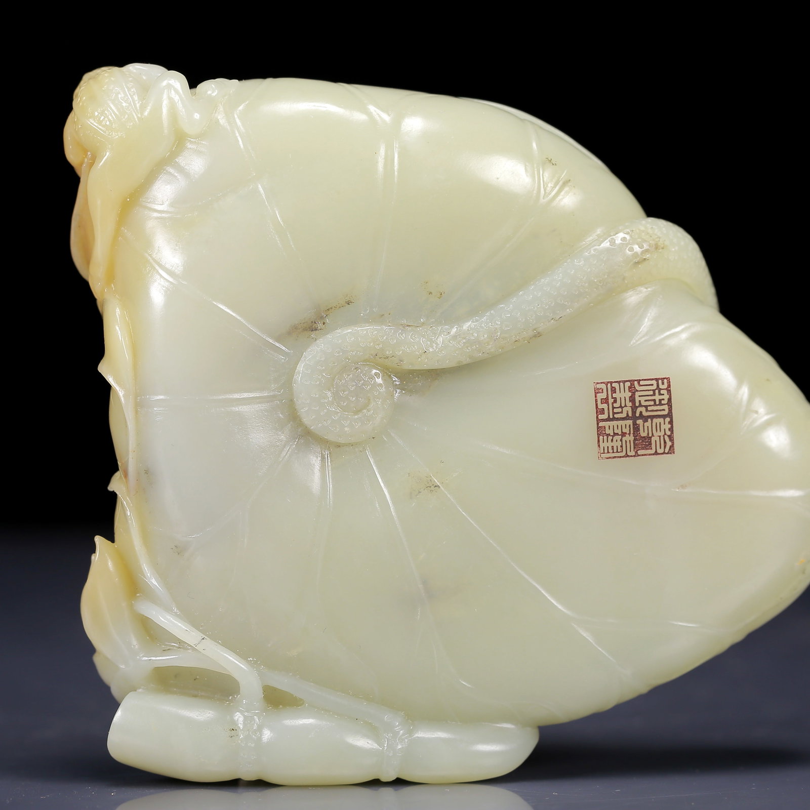 An Exquisite White Jade Lotus Root Pattern Brush Washer - 8