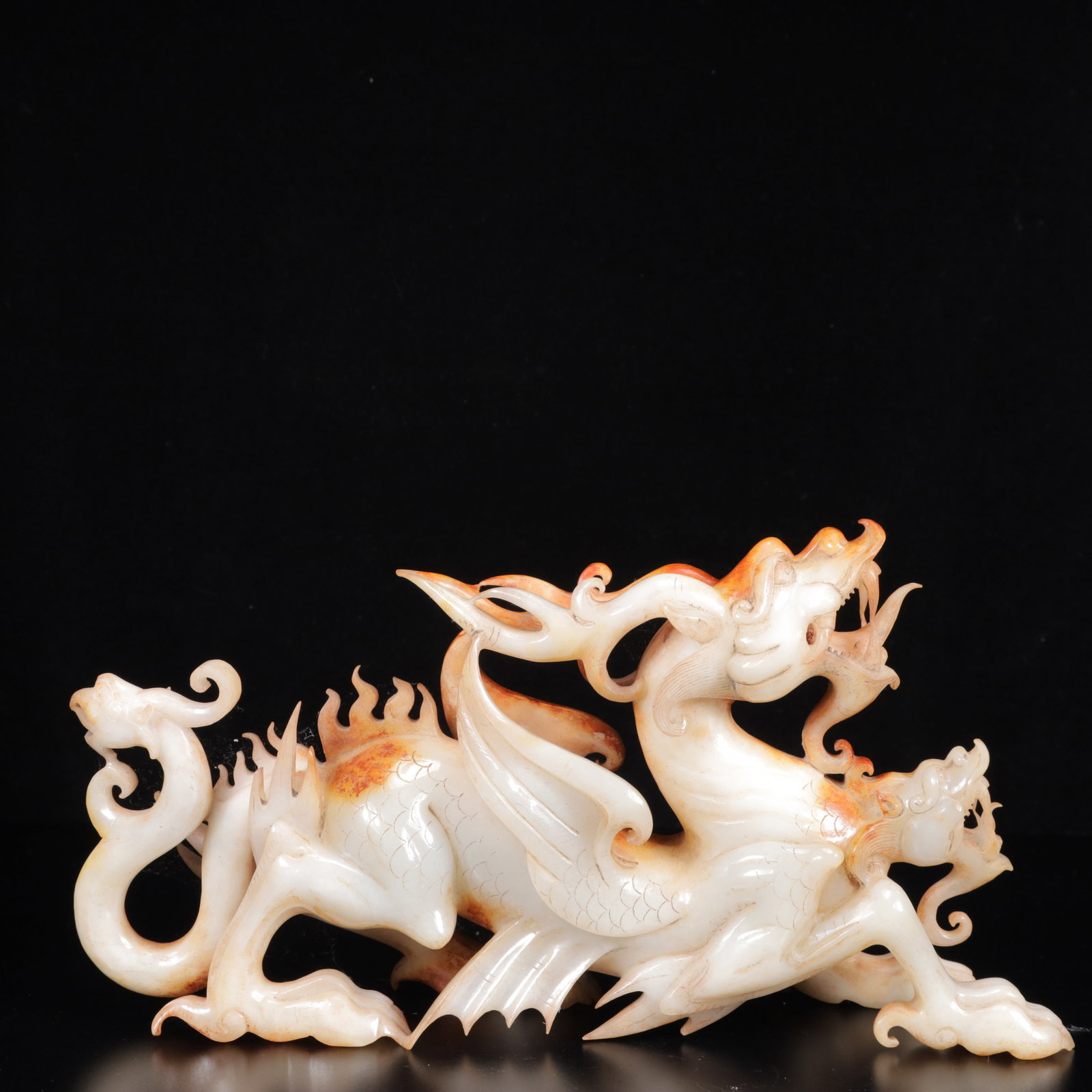 An Exquisite White Jade Auspicious Beast Ornament: An Exquisite White Jade Auspicious Beast Ornament,Qing Dynasty,China,Size:11.8inx2.8inx6.3in,Weight:2000g 白玉瑞兽摆件,中国清代