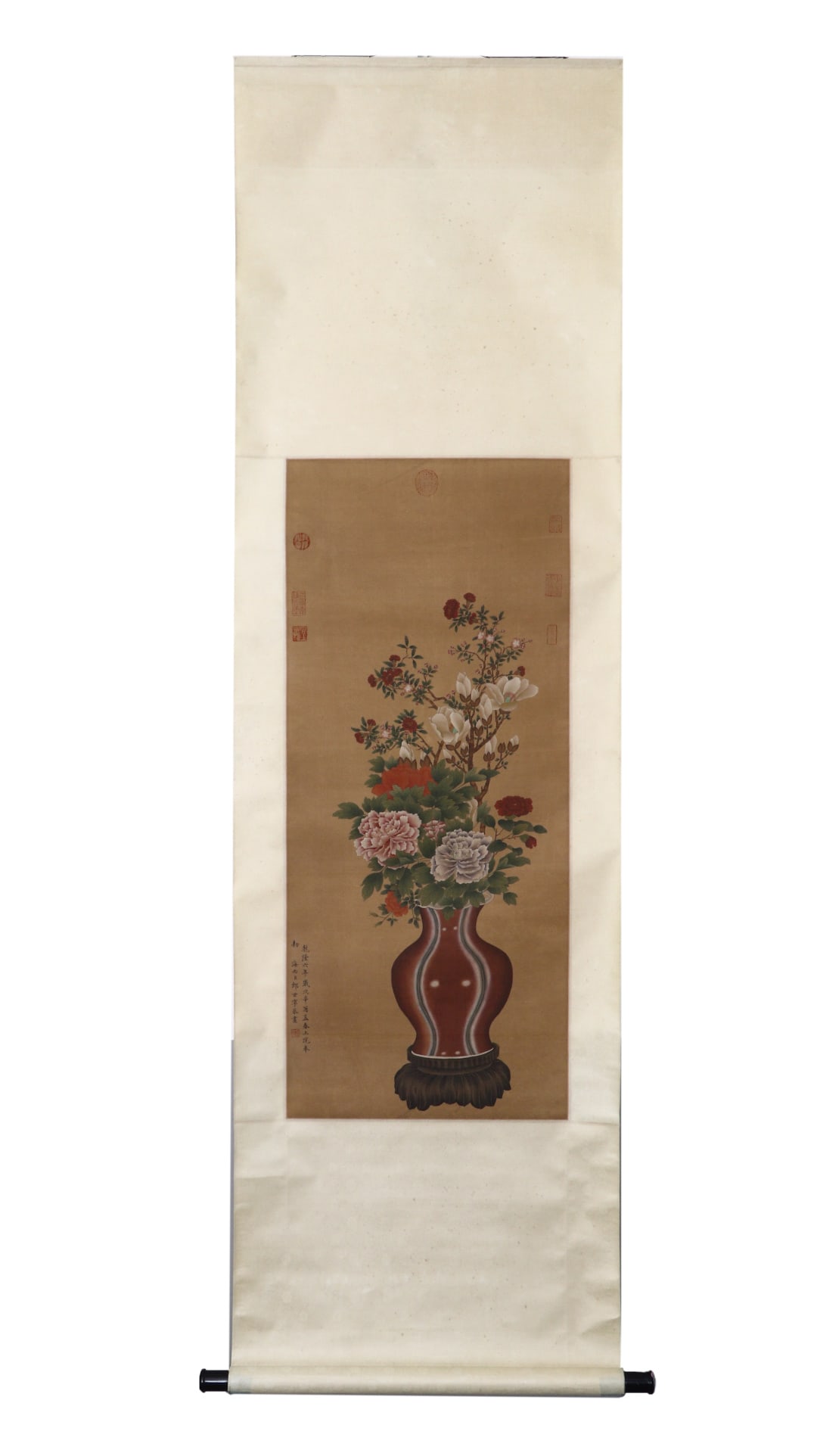 A Chinese Vertical Scroll Ink Painting of Flower on Silk (1 of 9)