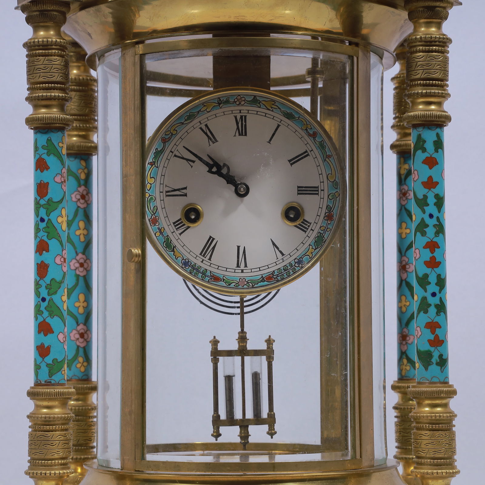 An Exquisite Cloisonne Flower Pattern Table Clock Ornament - 3