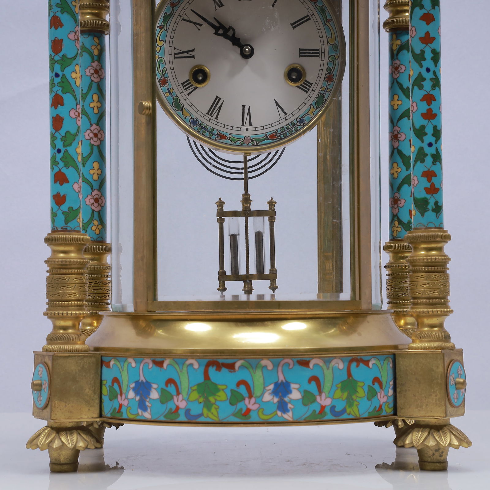 An Exquisite Cloisonne Flower Pattern Table Clock Ornament - 4