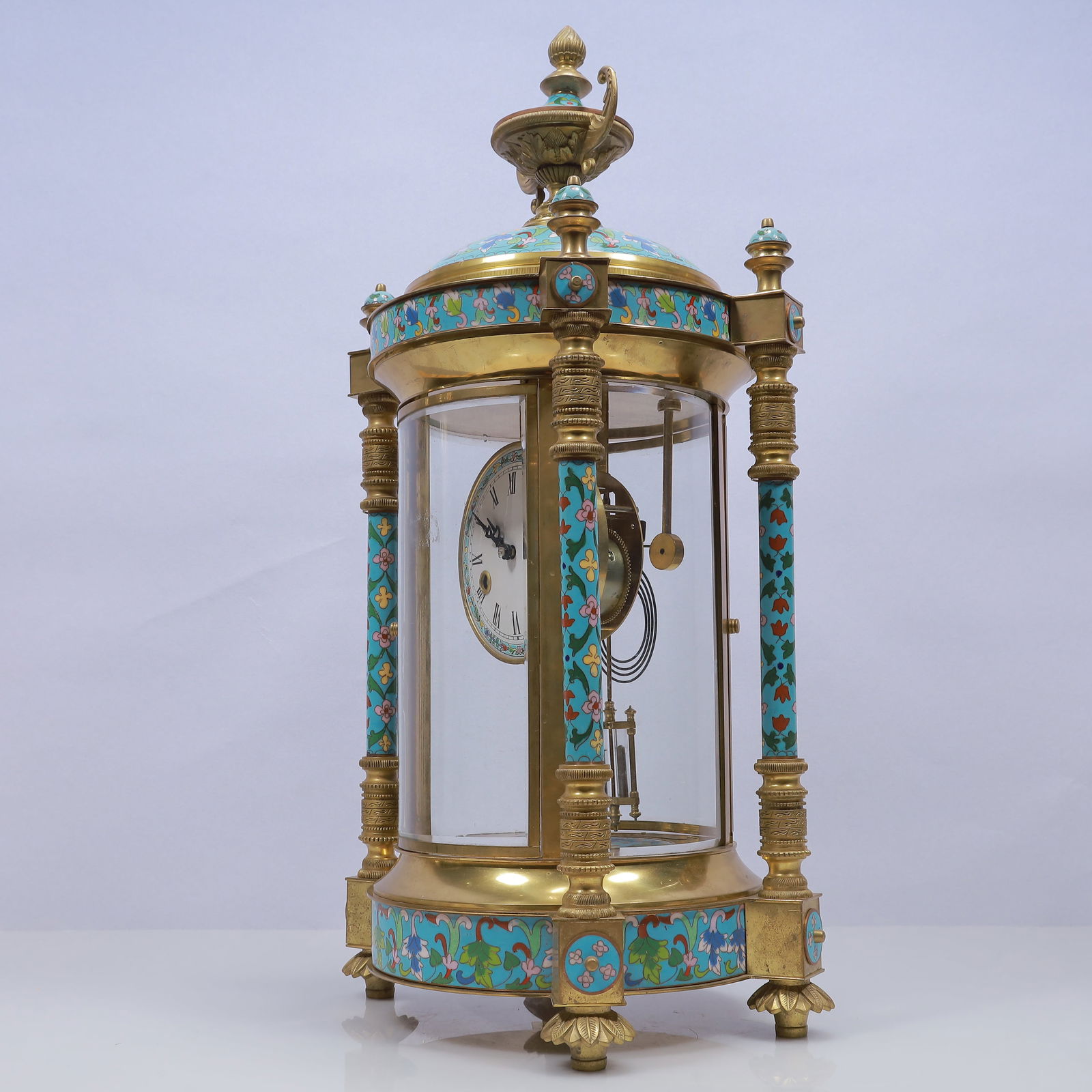 An Exquisite Cloisonne Flower Pattern Table Clock Ornament - 6