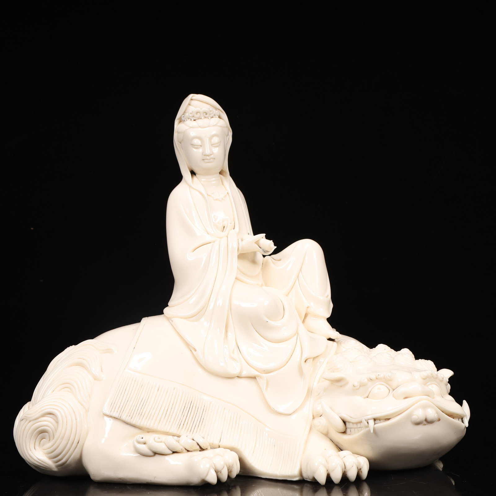 An Exquisite Blance-De-Chine Statue of Manjusri: An Exquisite Blance-De-Chine Statue of Manjusri, Qing Dynasty, China, With Mark, Size:13.8inx9.4inx13in, Weight:5800g 