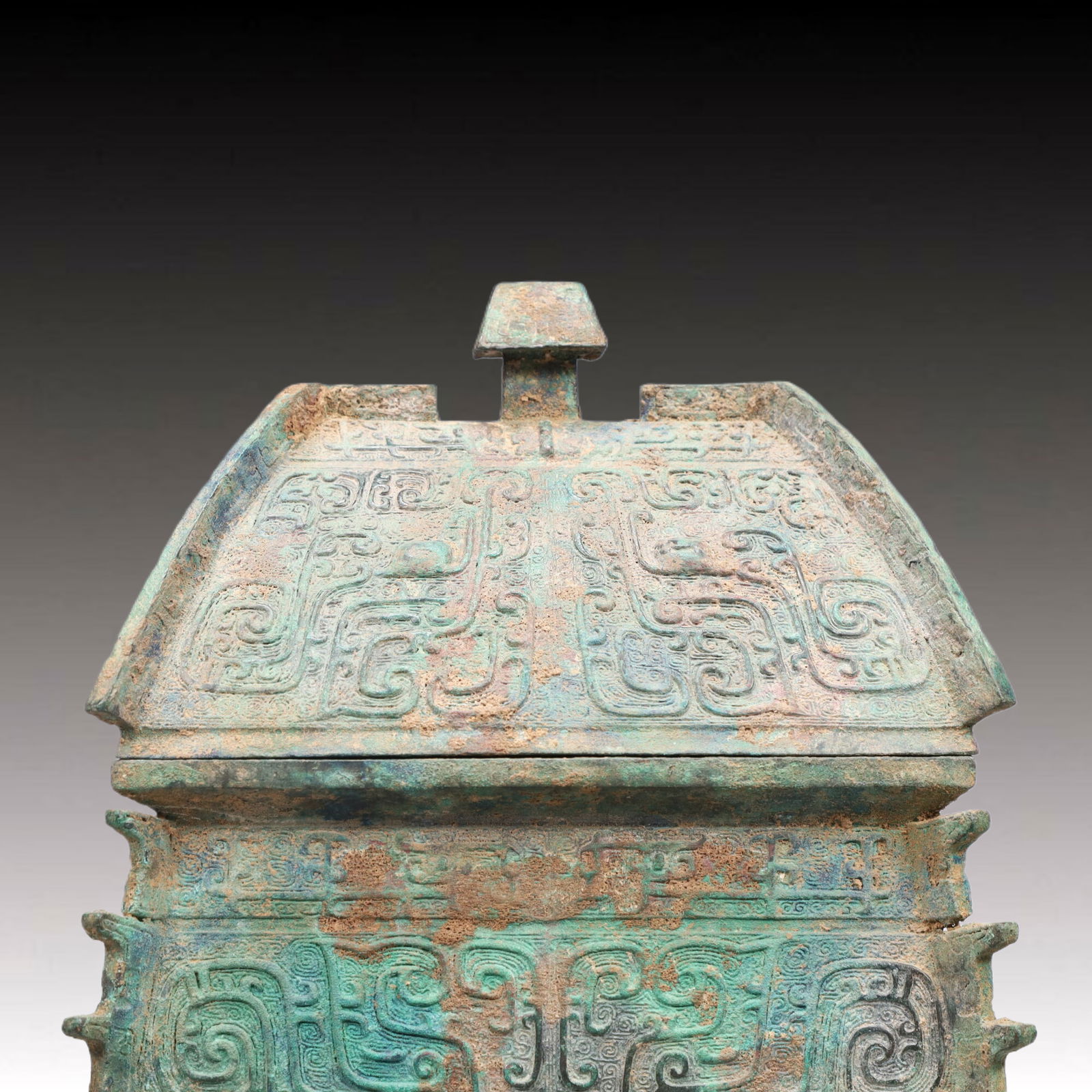 A Precious Bronze Beast-Face Pattern Jar with Cover - 2