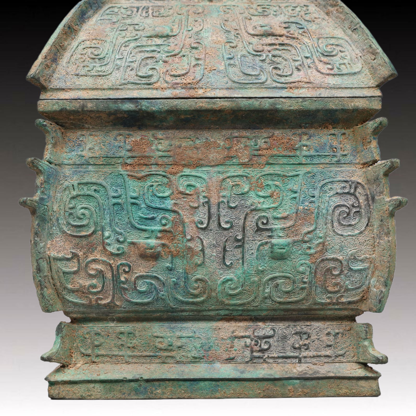 A Precious Bronze Beast-Face Pattern Jar with Cover - 3