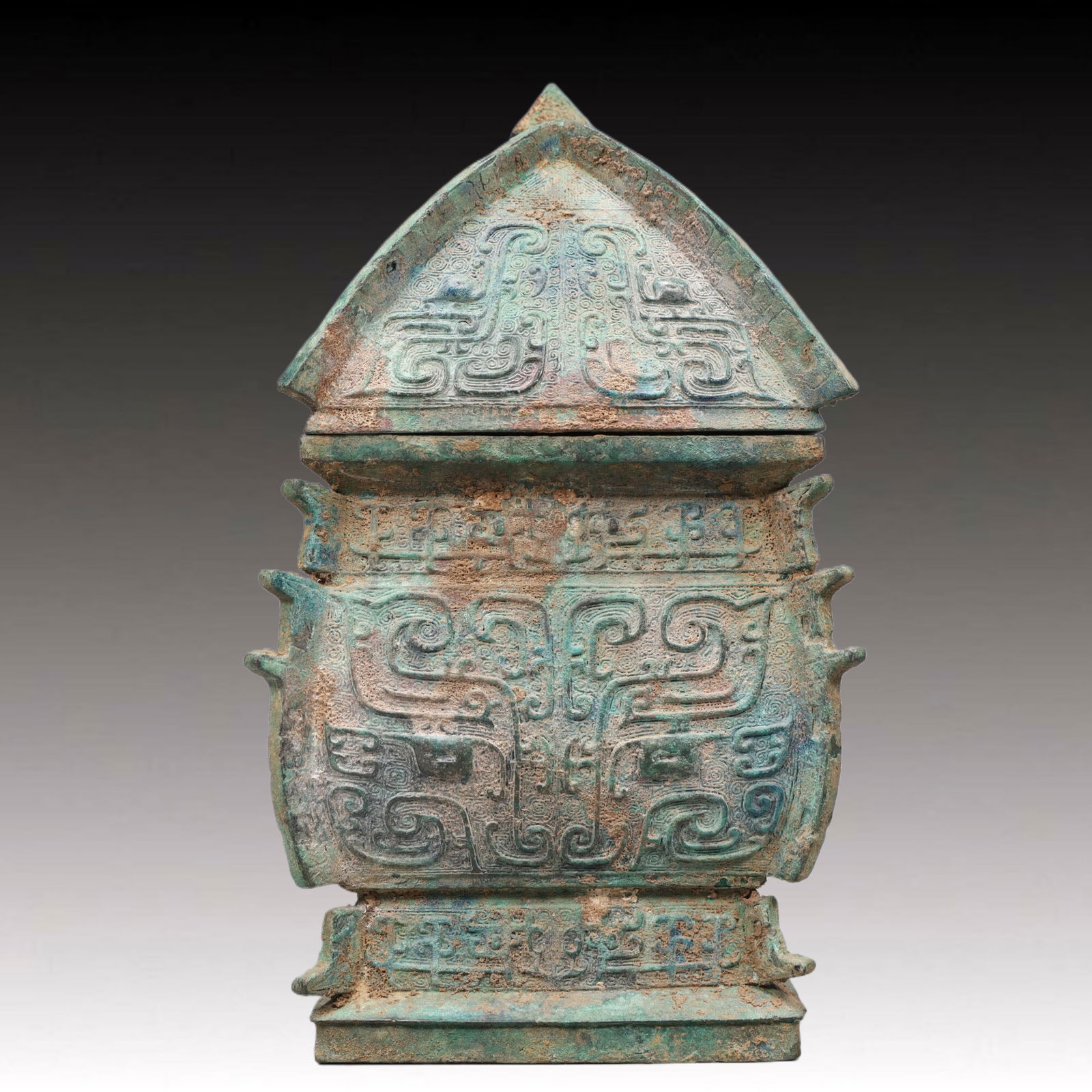 A Precious Bronze Beast-Face Pattern Jar with Cover - 4