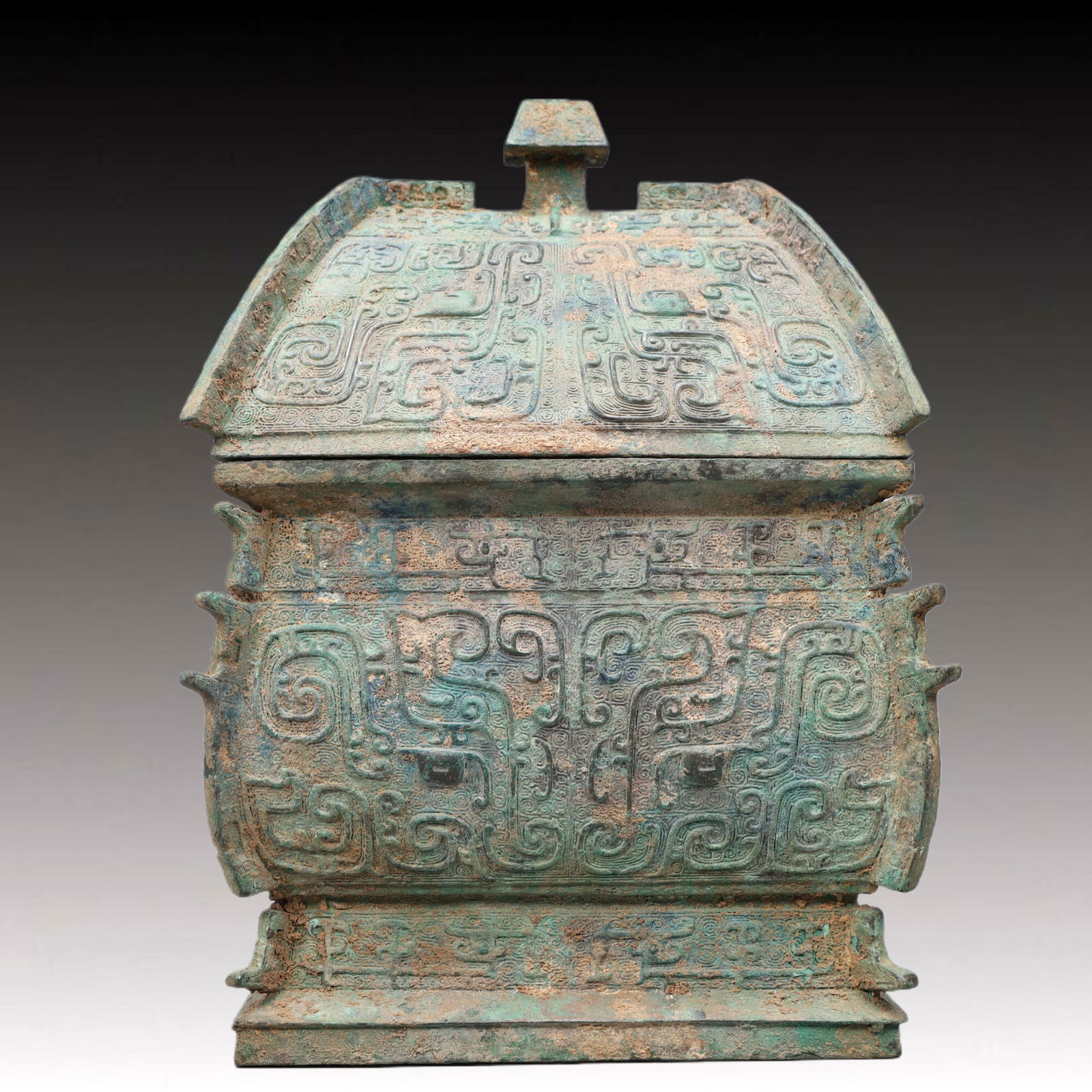 A Precious Bronze Beast-Face Pattern Jar with Cover - 5