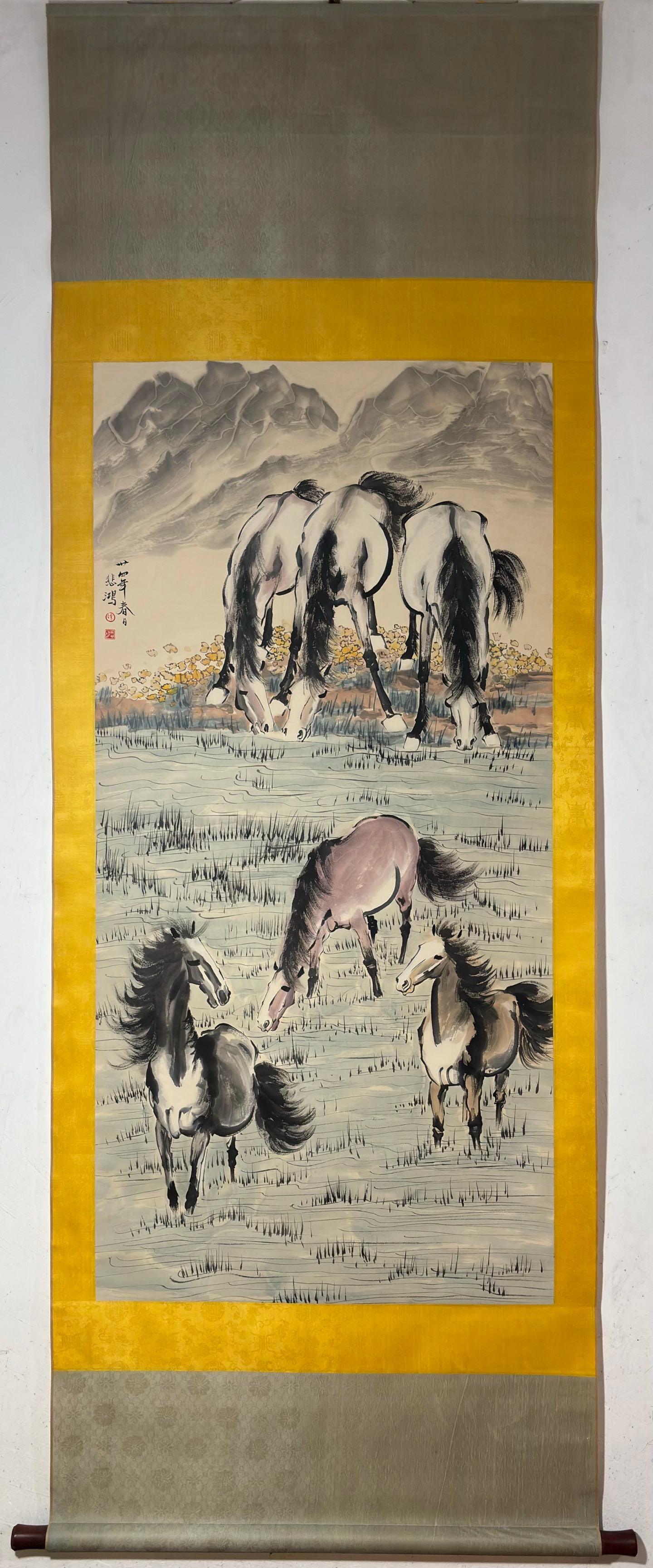 A Chinese Vertical Scroll Ink Painting of Horse on Paper: A Chinese Vertical Scroll Ink Painting of Horse on Paper,Xu Beihong,Size:53.7inx26.4in 