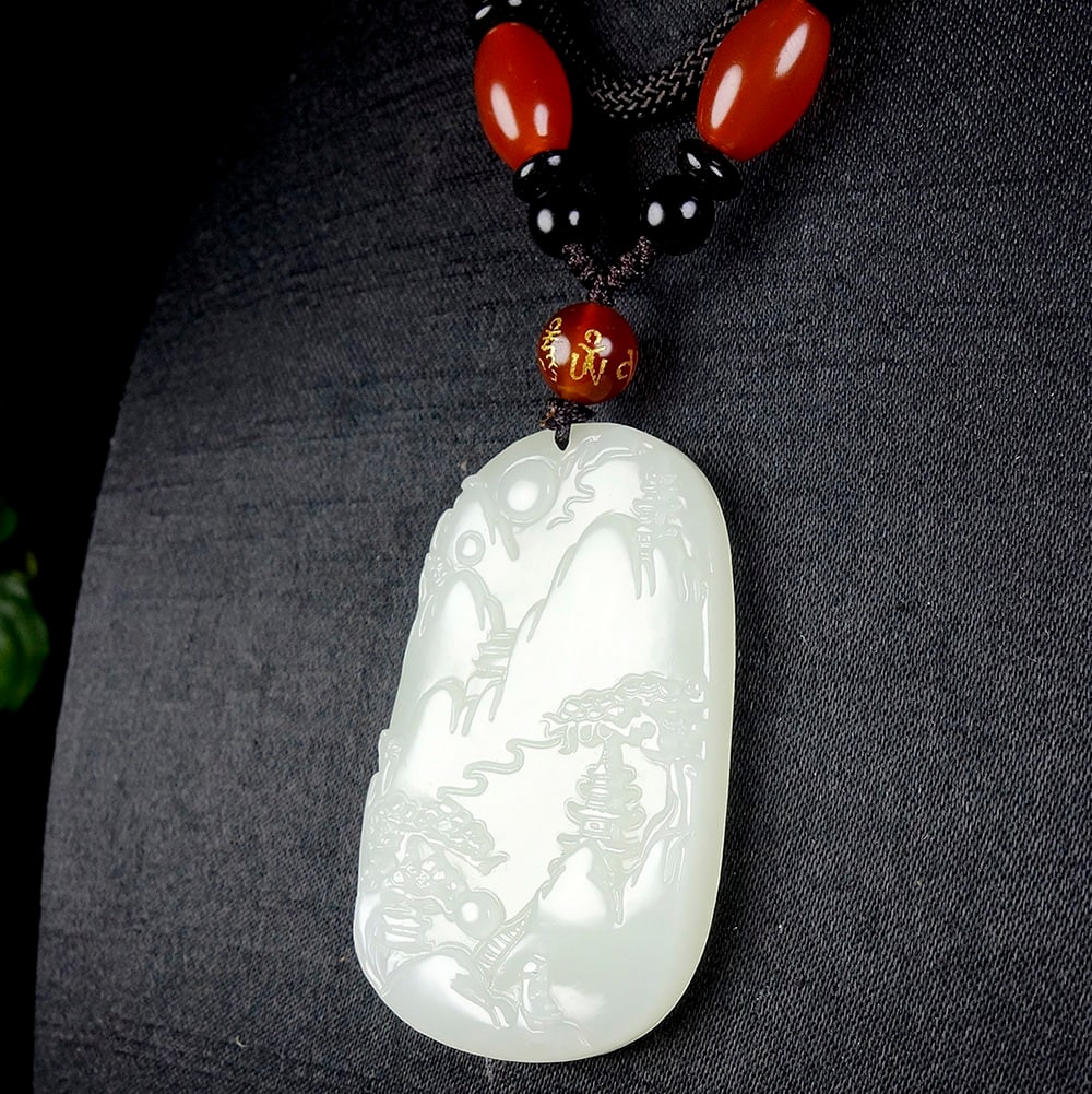An Exquisite White Jade Landscape Pattern Pendant - 5