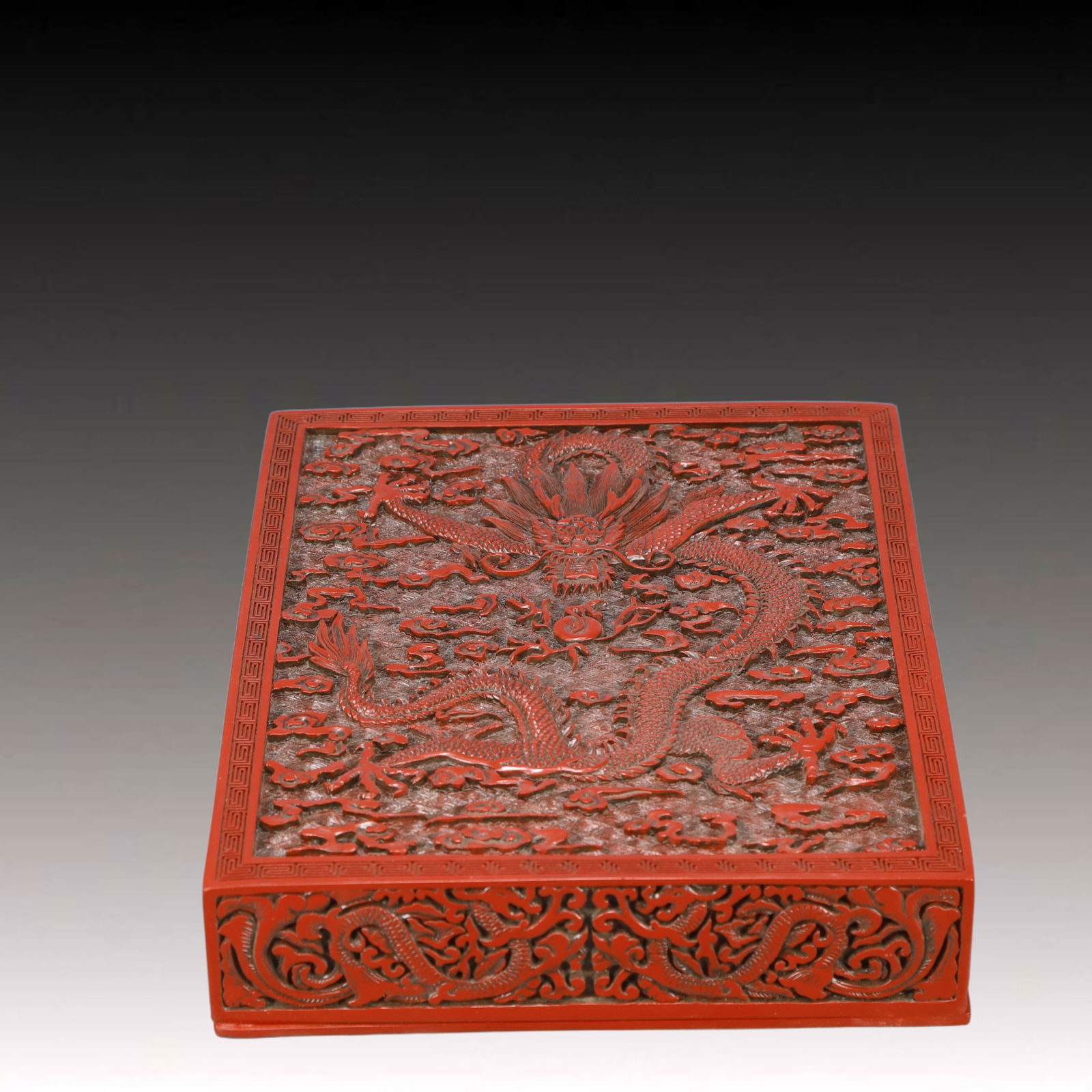 A Rare Carved Red Lacquer Dragon Pattern Cover Box (1 of 8)