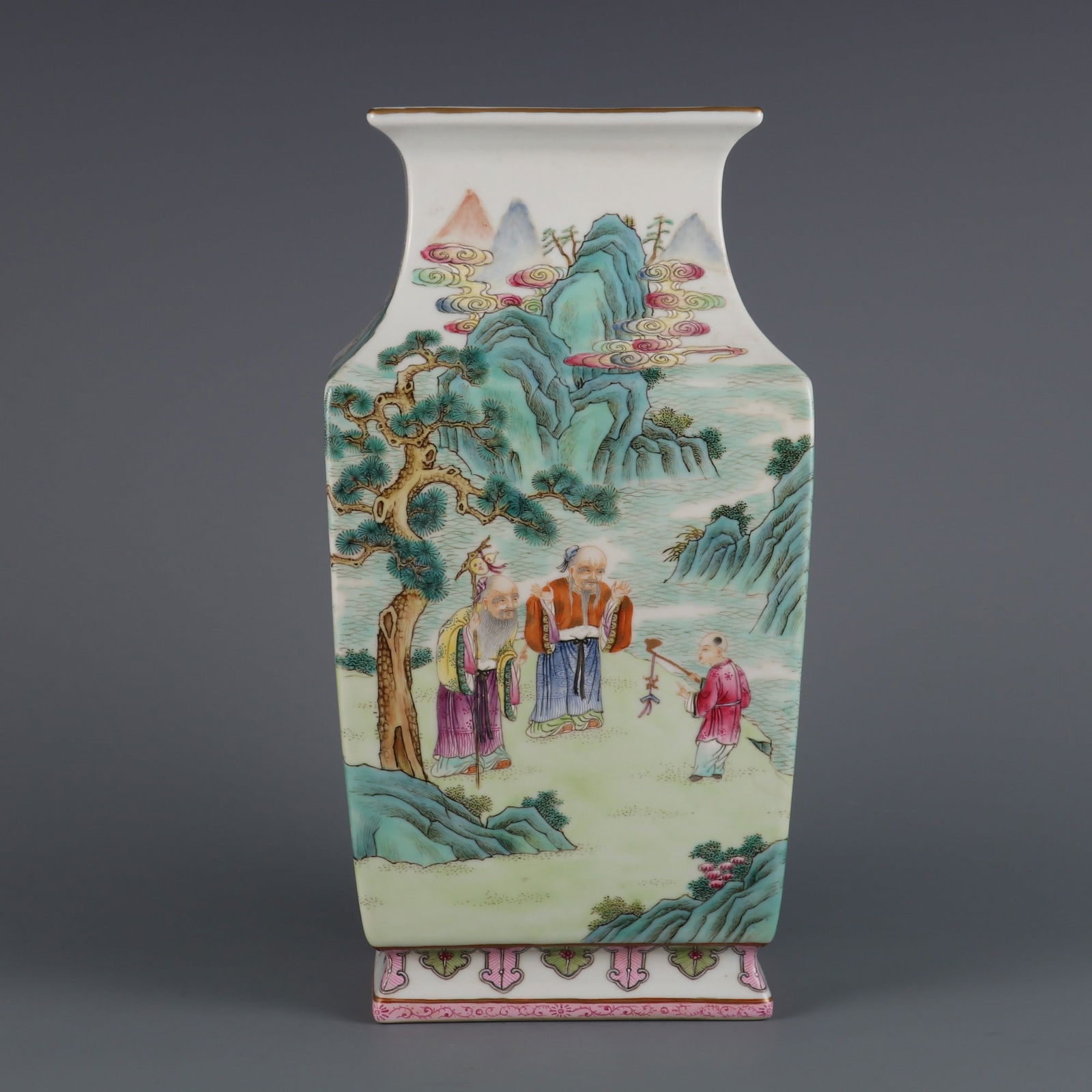 An Exquisite Famille-Rose Character and Story Pattern Vase: An Exquisite Famille-Rose Character and Story Pattern Vase,Qing Dynasty,China,Qianlong Six-character Mark,Size:11.4inx4.7in 