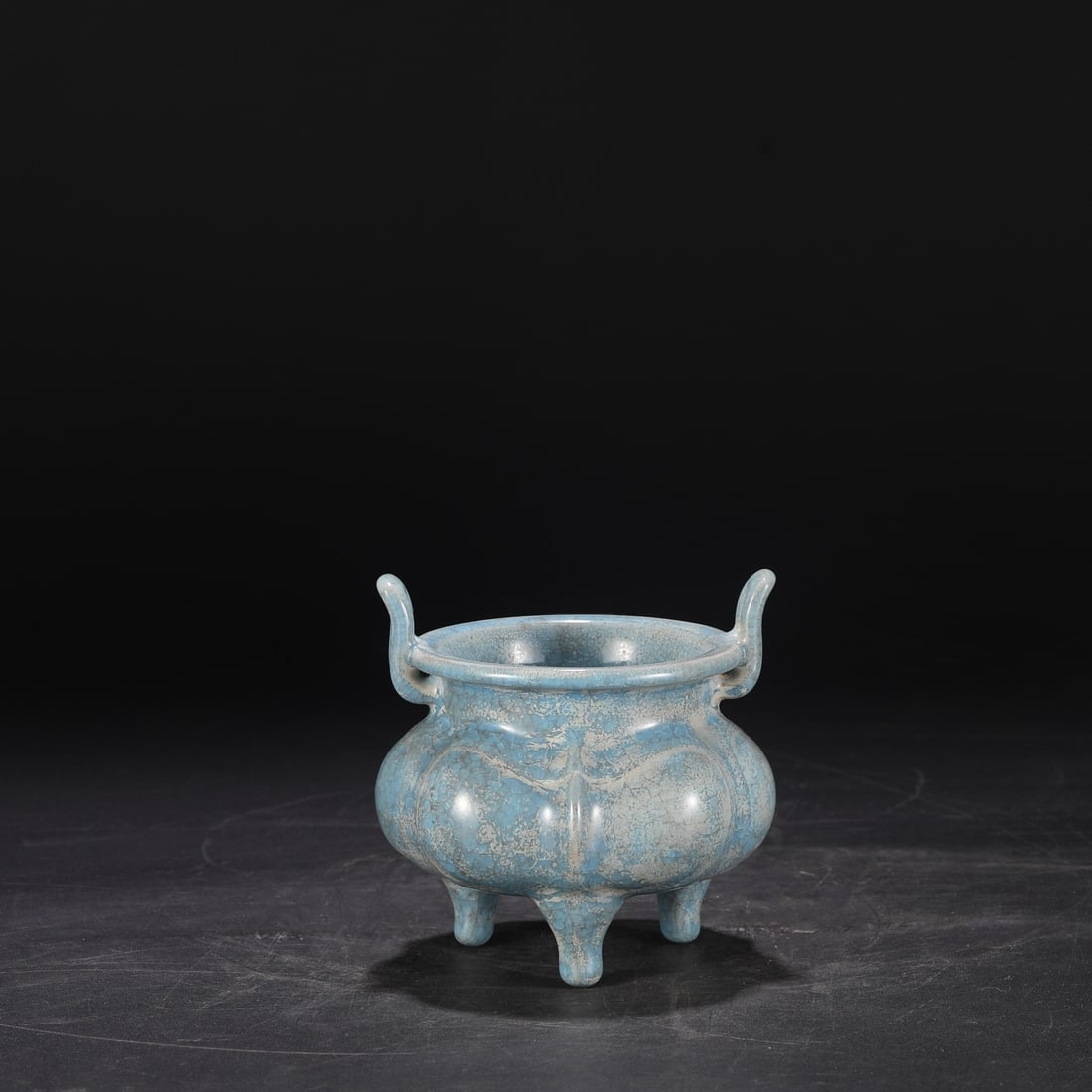 An Exquisite Ru yao Sky Blue Glazed Double-Ears and Tripod Censer: An Exquisite Ru yao Sky Blue Glazed Double-Ears and Tripod Censer,Song Dynasty,China,Size:5.5inx5.1in 