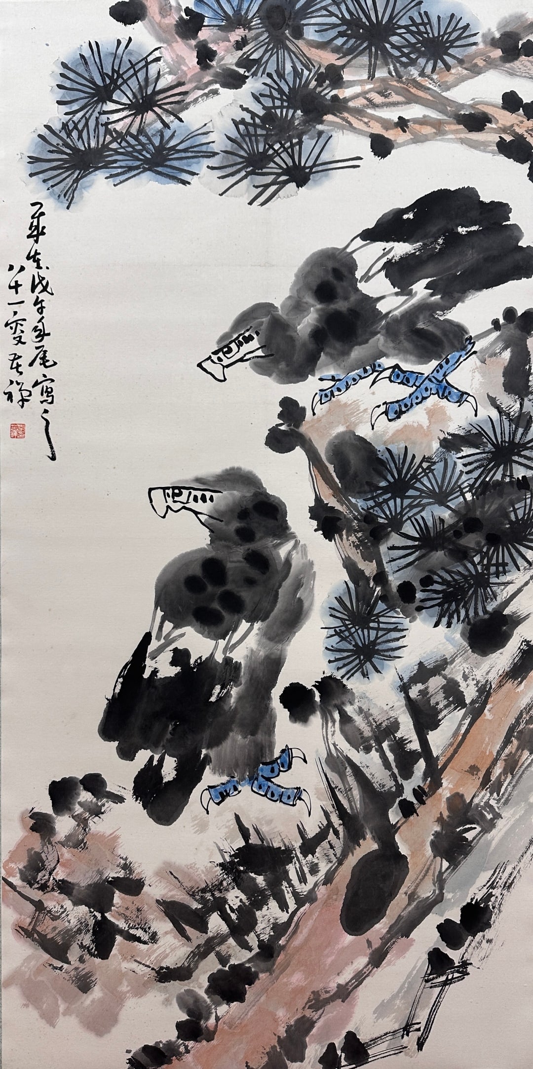 A Chinese Vertical Scroll Ink Painting of Pine and Eagle on Paper - 2